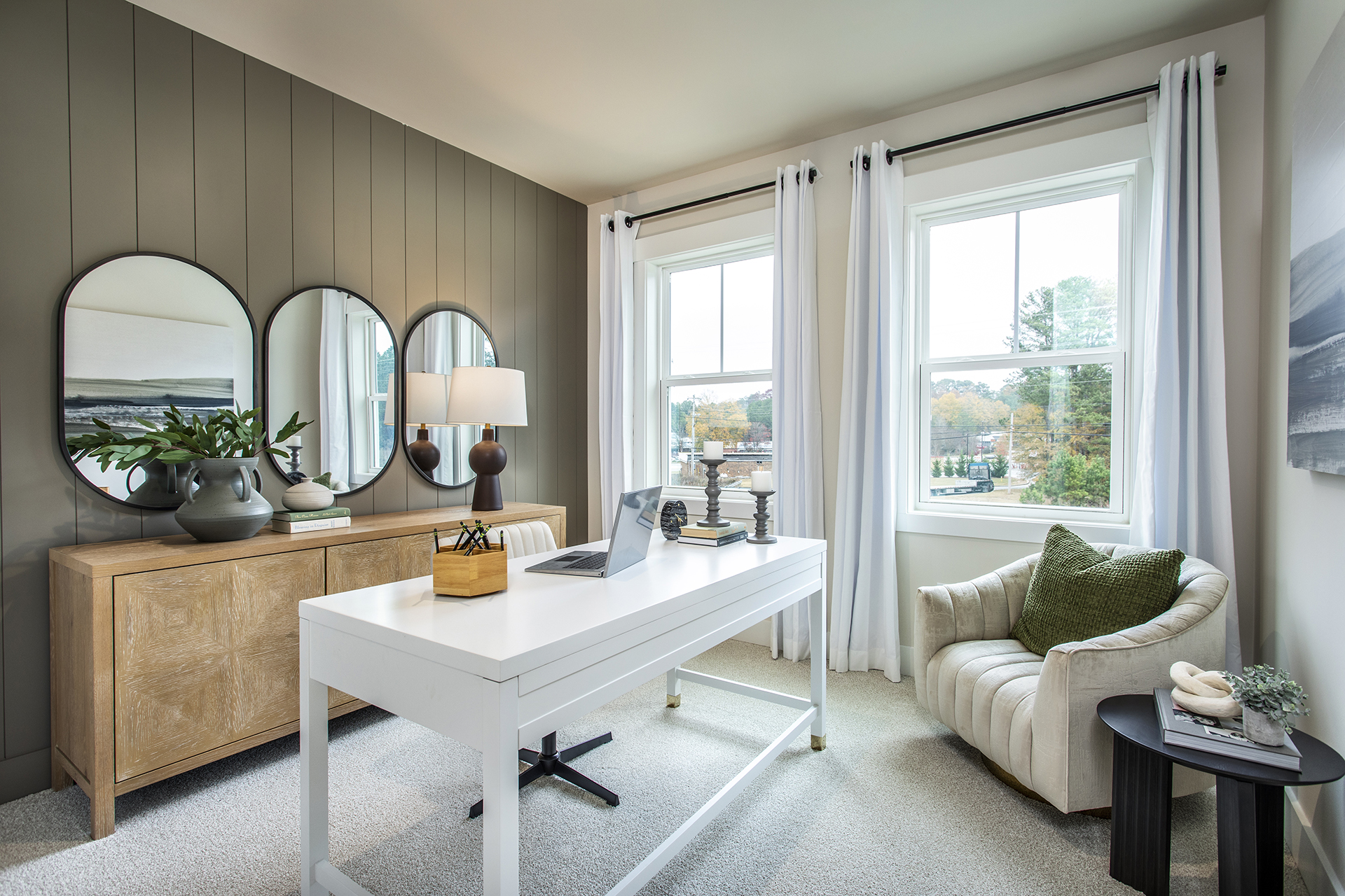 bedroom with windows and carpet