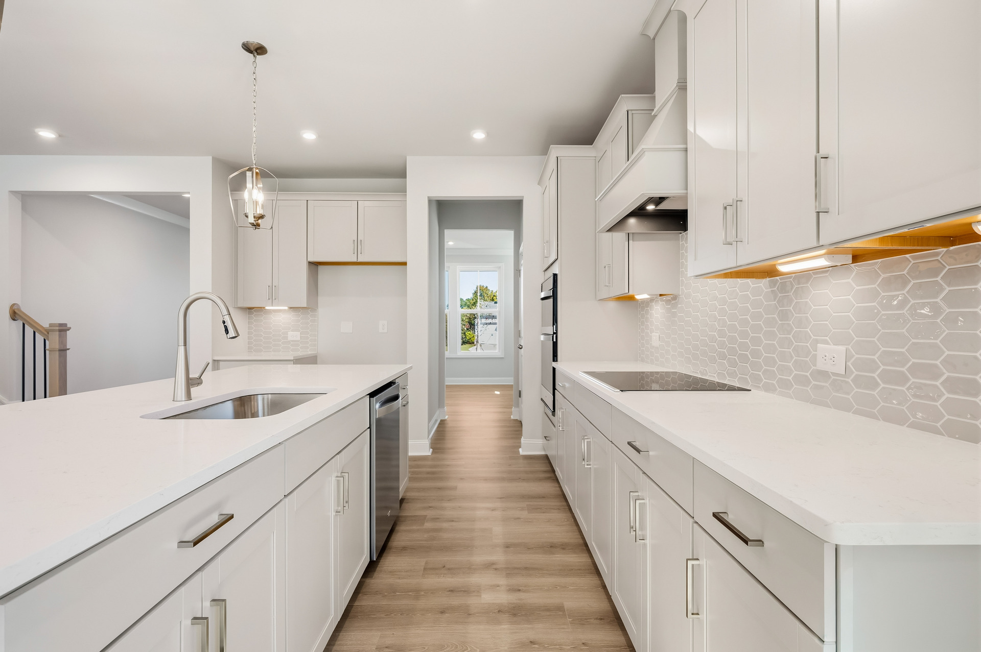 kitchen with center island connected to the breakfast room
