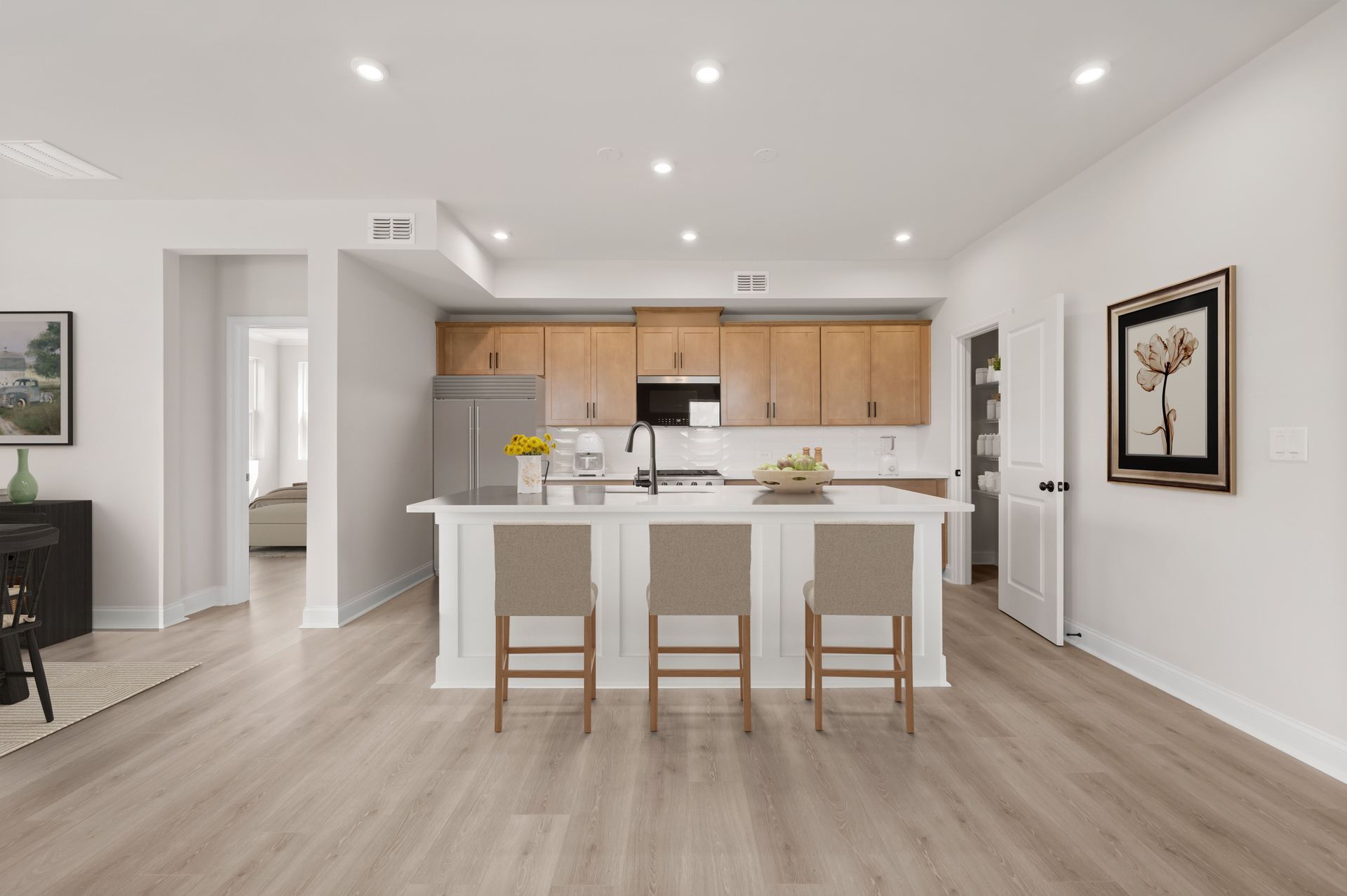kitchen with center island and wood-finish cabinets