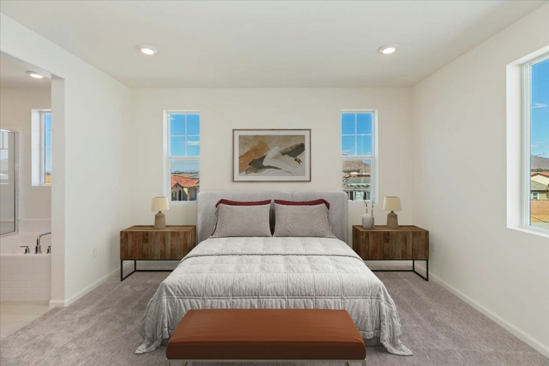 bedroom with a bed and two wood dressers