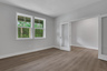 study with french doors and hard-surface flooring