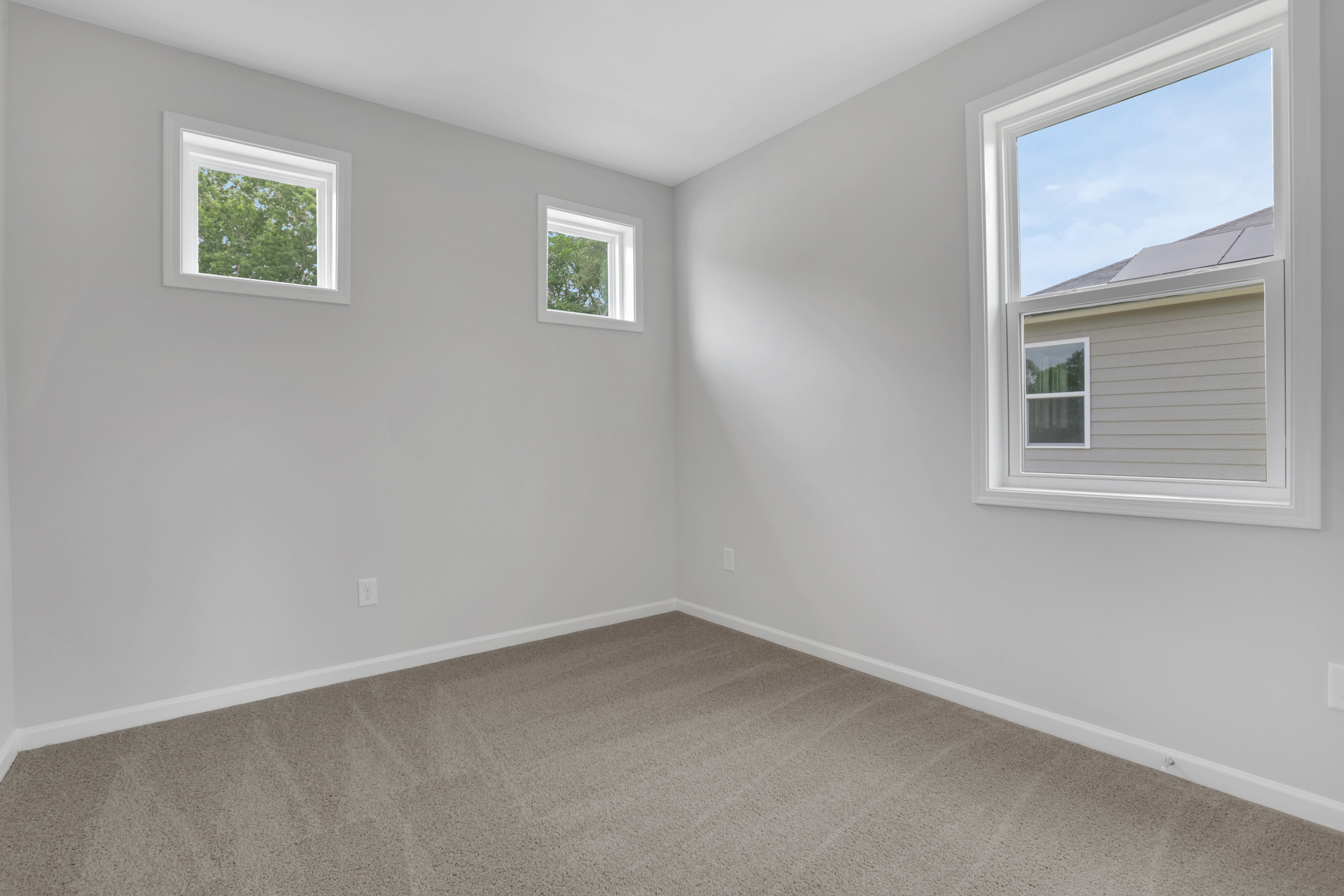 secondary bedroom with carpet and windows