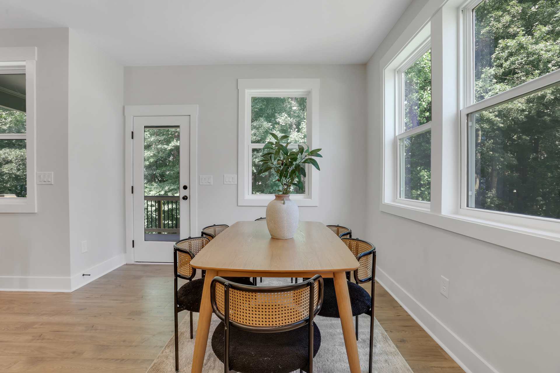 breakfast room hard surface flooring and windows