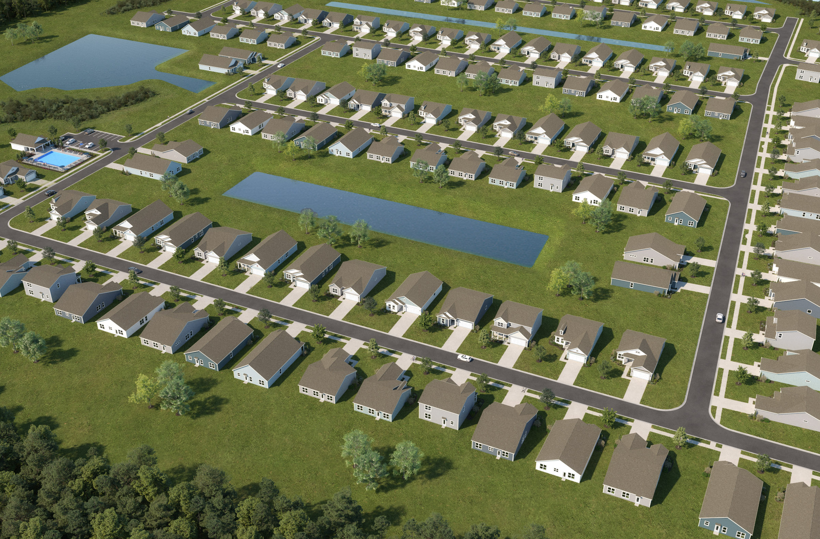 streets with single-family homes and grass