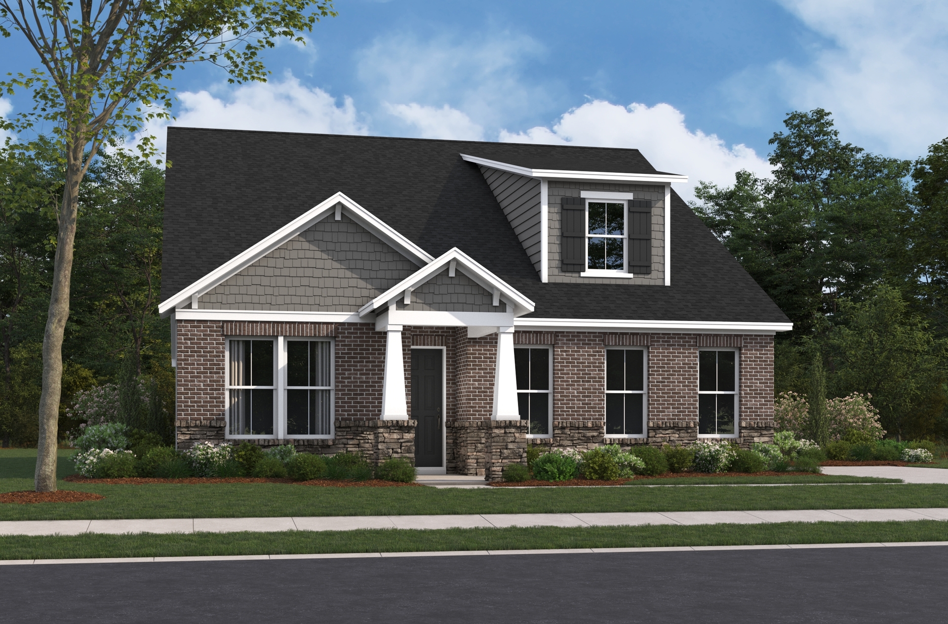 exterior of home with brick and stone columns