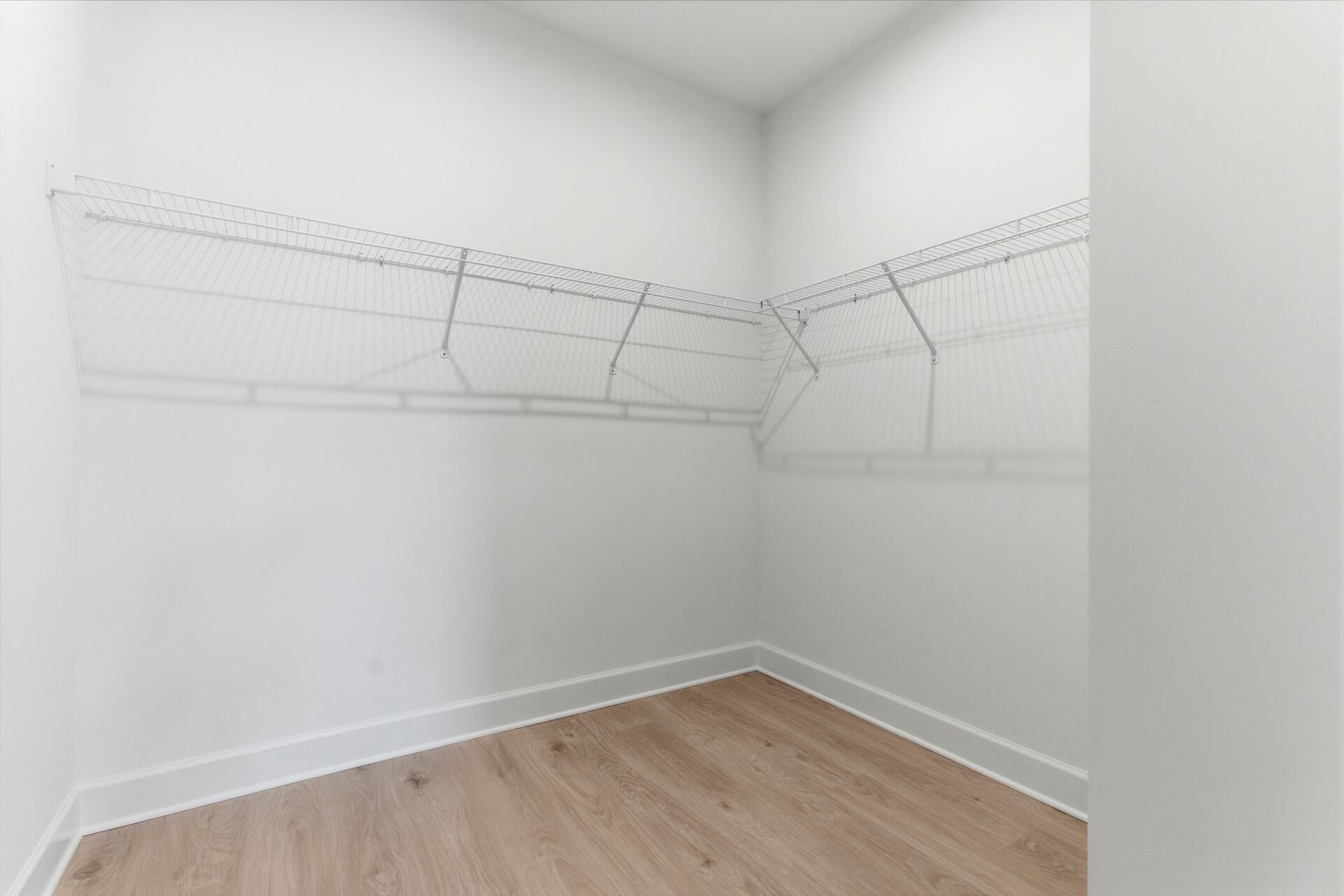 walk in closet with wood floors and built in shelves