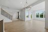 dining room with statement chandelier
