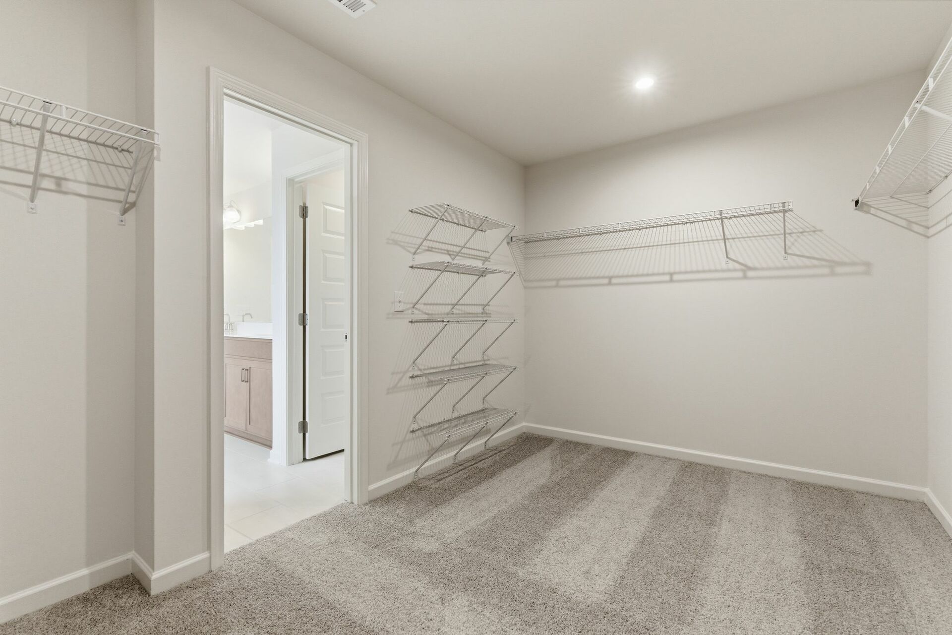 walk-in closet off primary bathroom with closet and built-in shelves 
