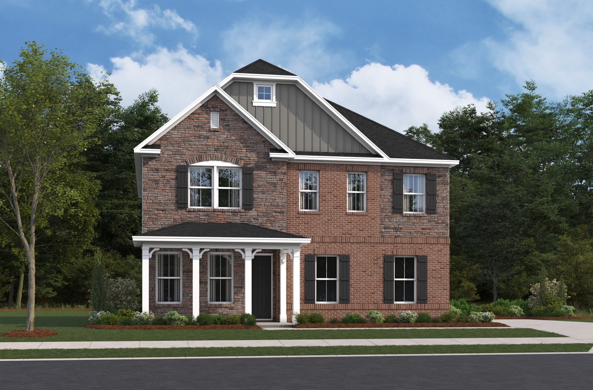 exterior of home with red brick and stone
