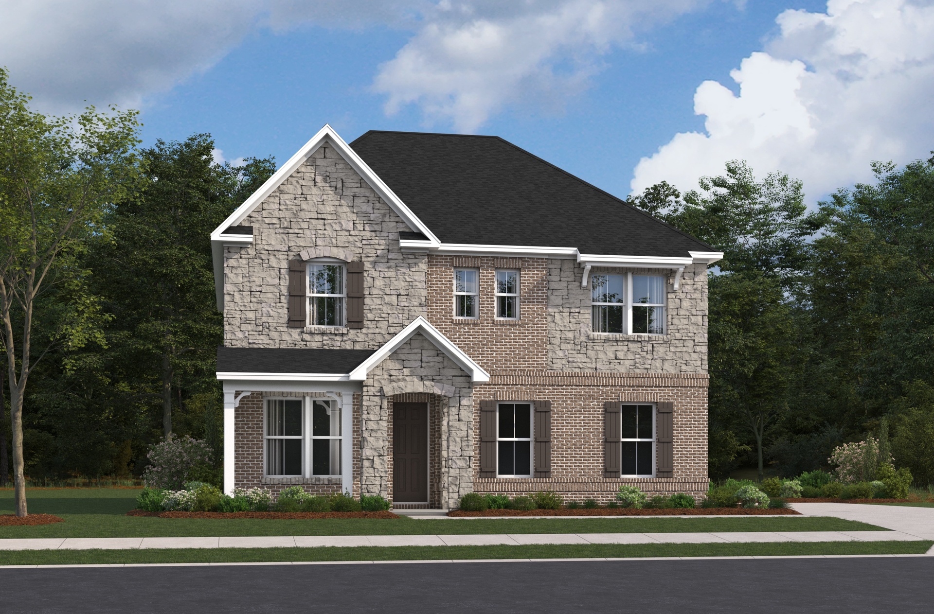 exterior of home with light stone and brick