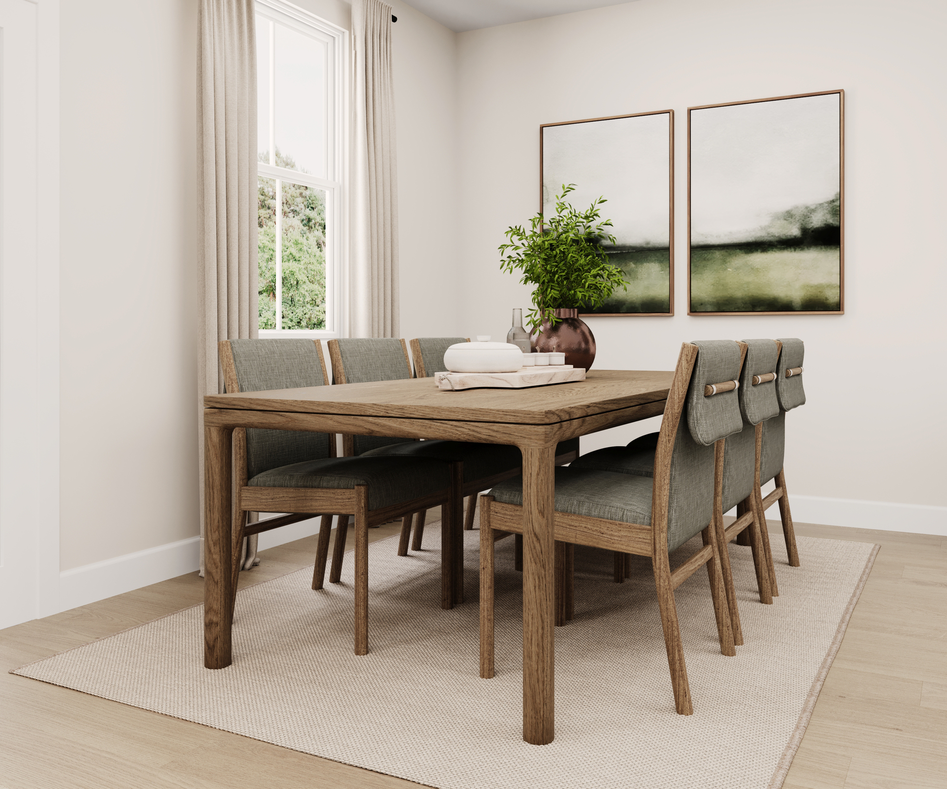 rendering of dining room with table and chairs 