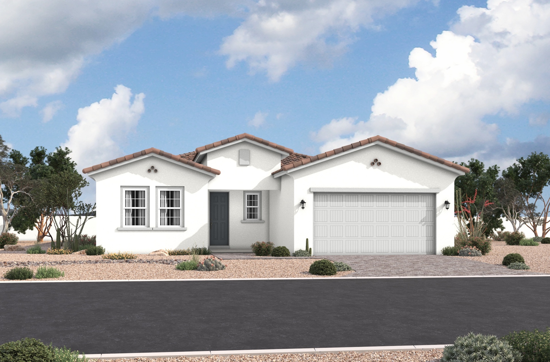 single-story home with desert landscaping  