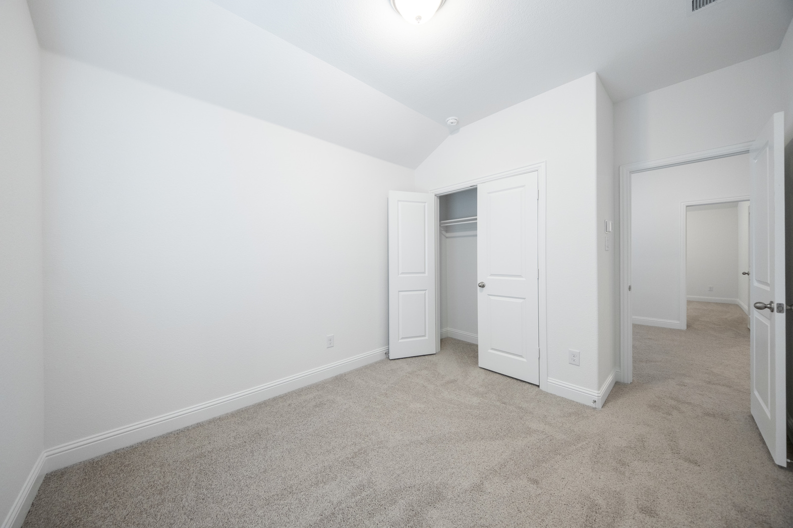 guest bedroom with carpet and closet