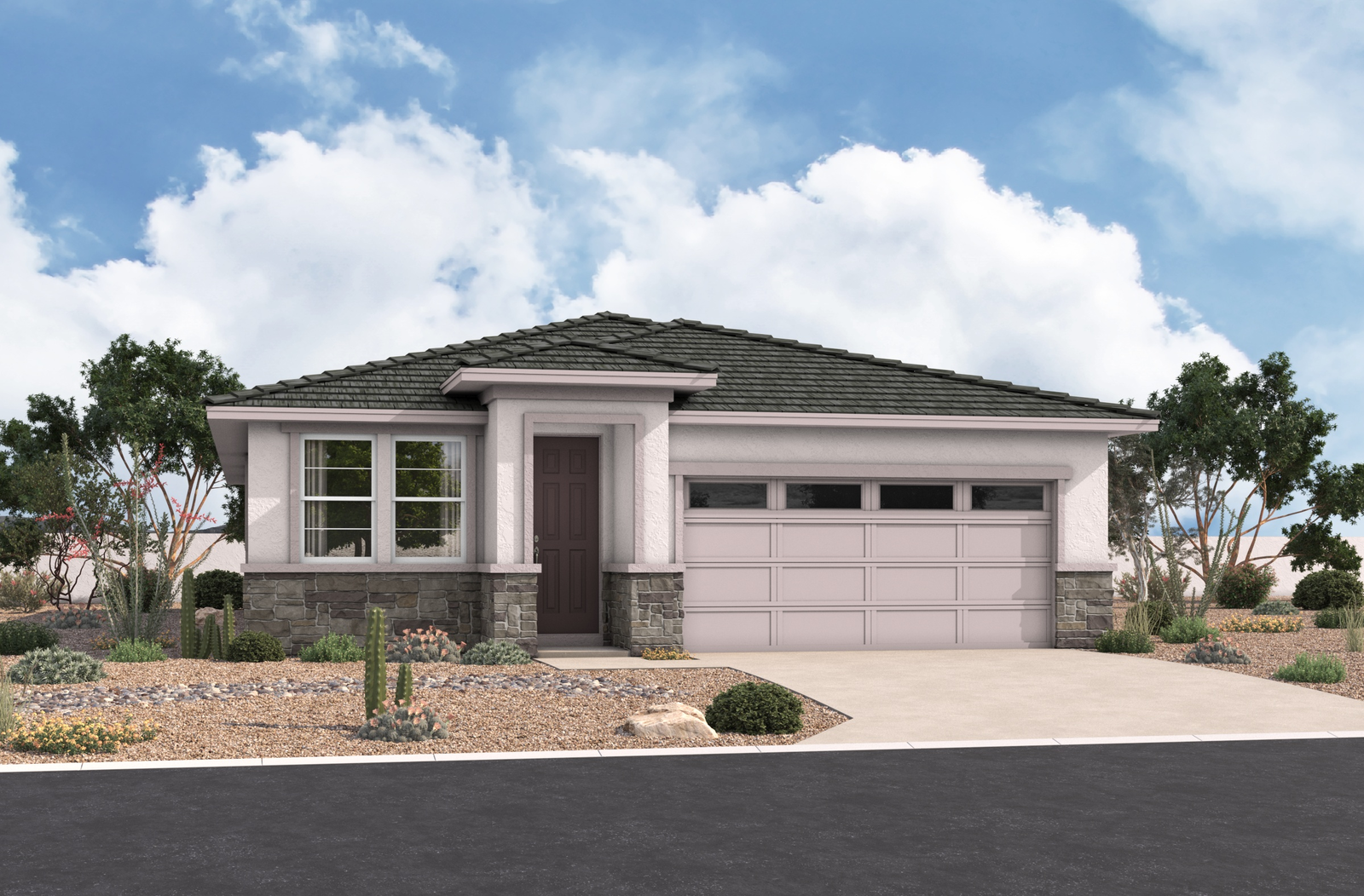 single-story home with desert landscaping