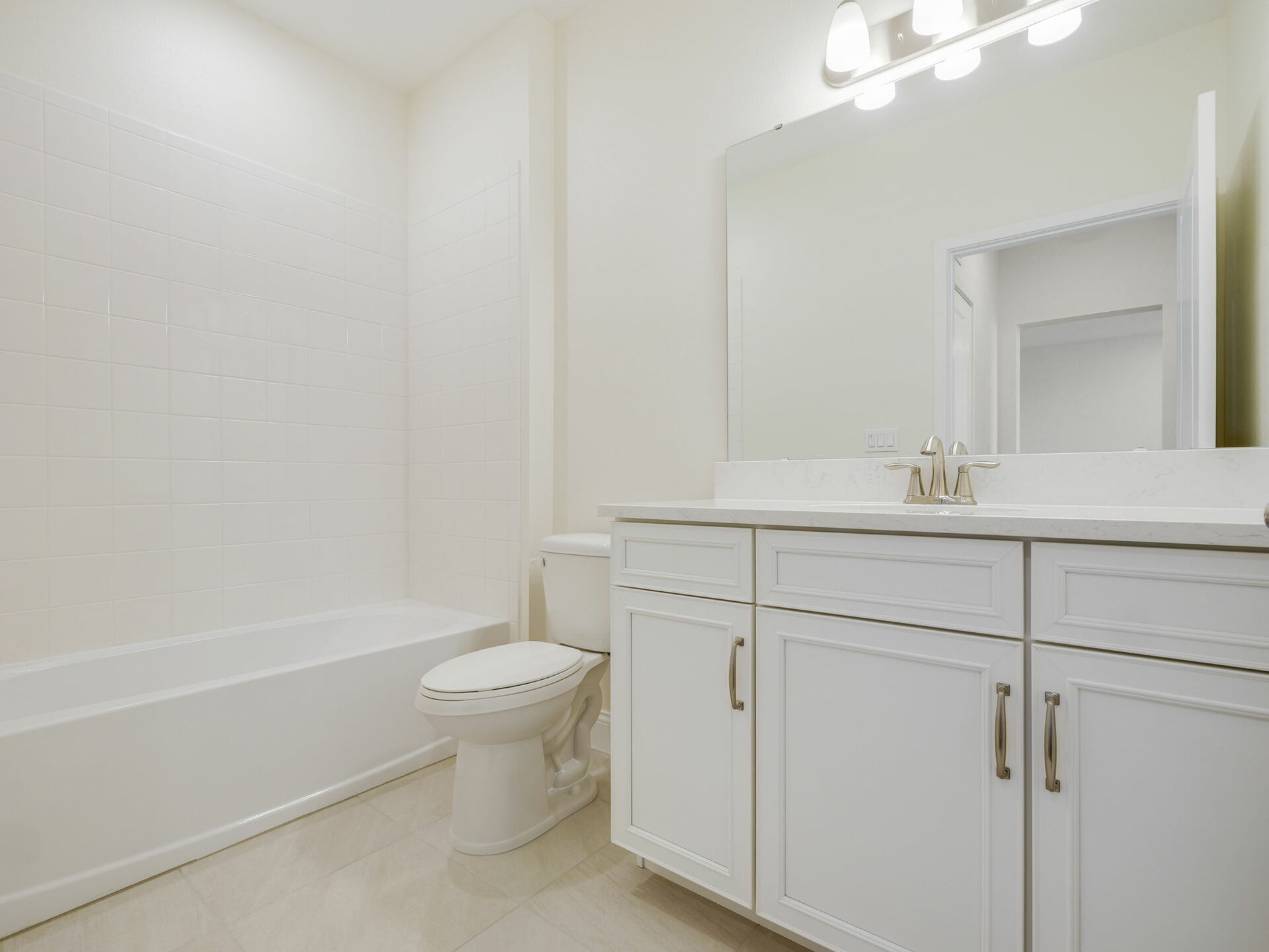 single sink vanity water closet and shower