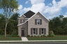 exterior rendering with stone, brick, brown shutters, and white trim