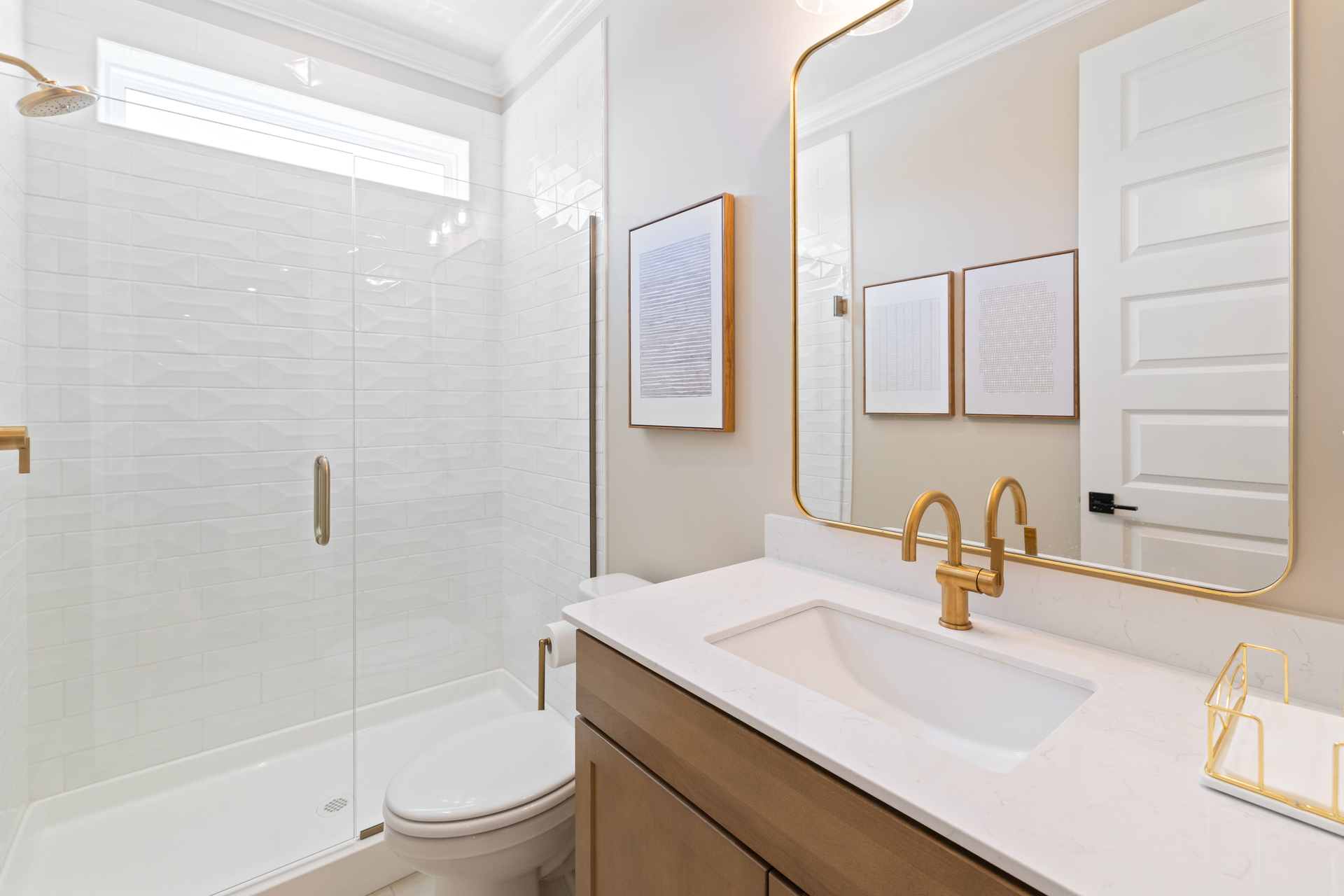 secondary bathroom gold hardware