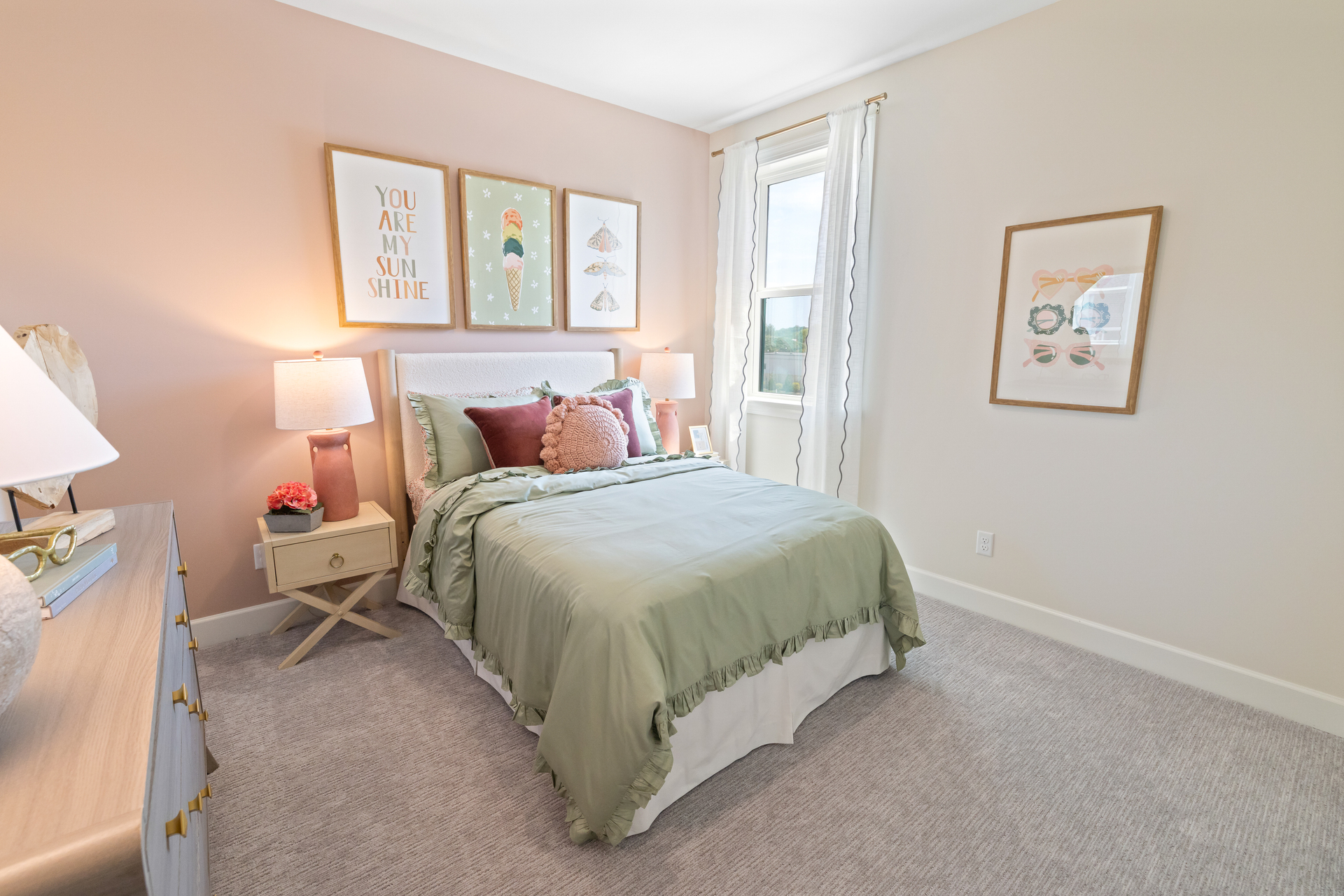 bedroom with carpet and large windows