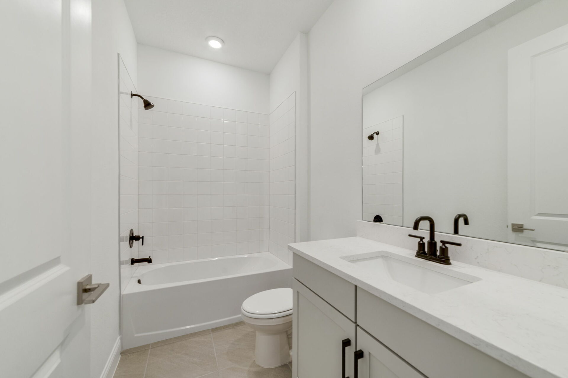 single sink vanity water closet and shower
