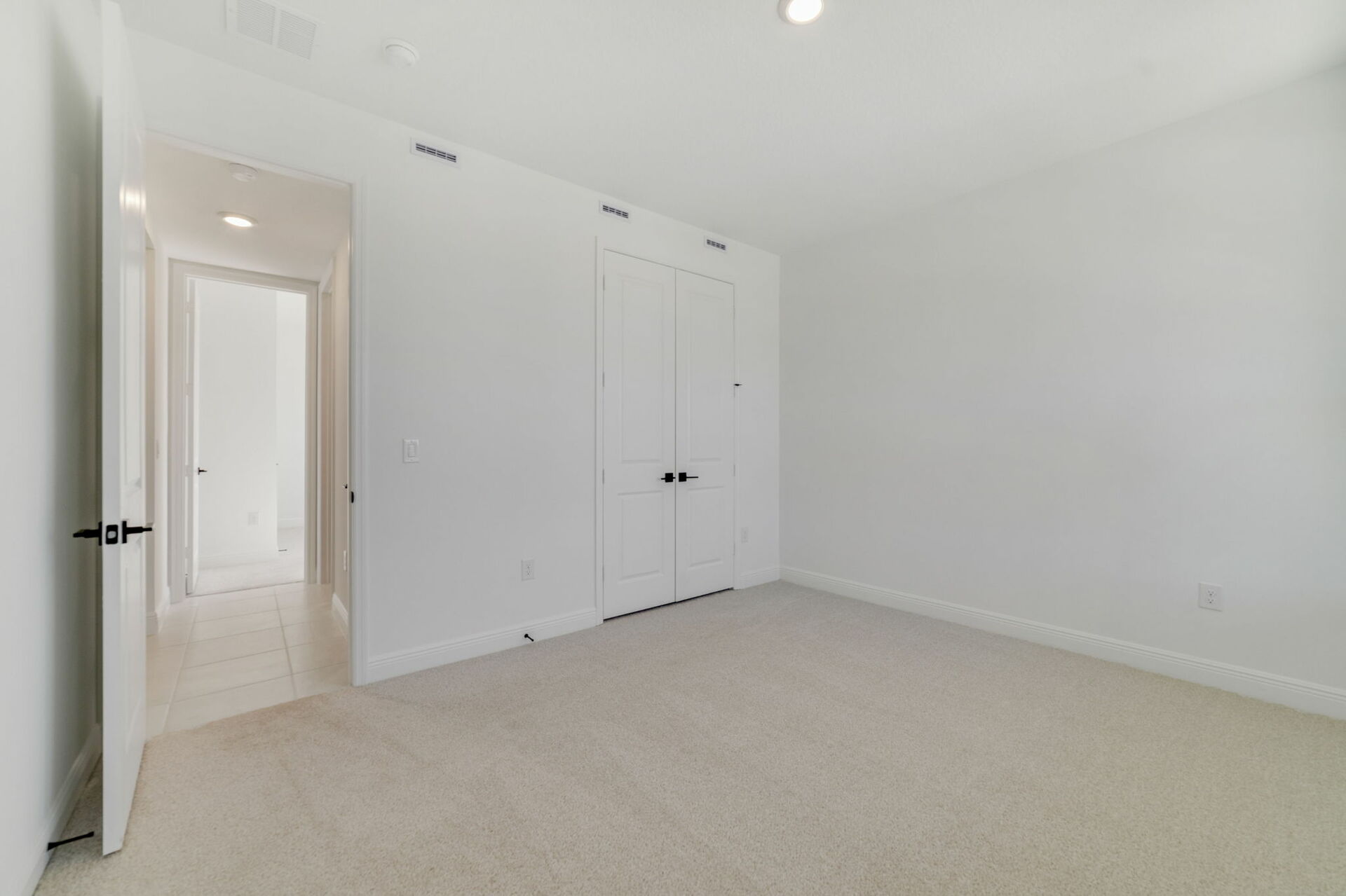 guest bedroom with carpet throughout and windows