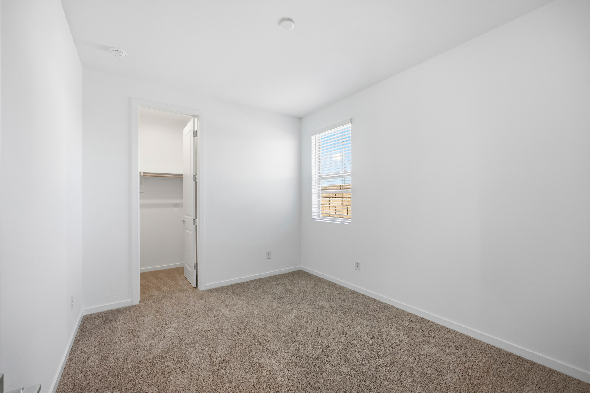 bedroom with light brown carpet and a window for natural light