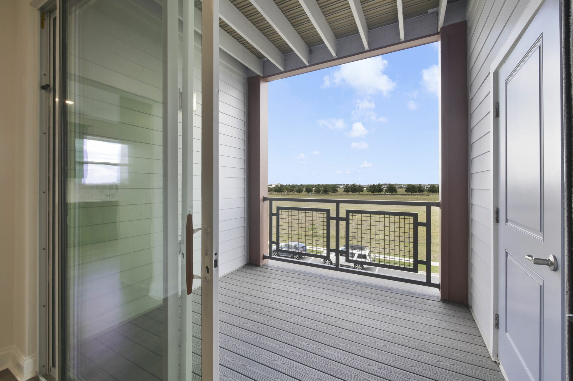 covered balcony with storage