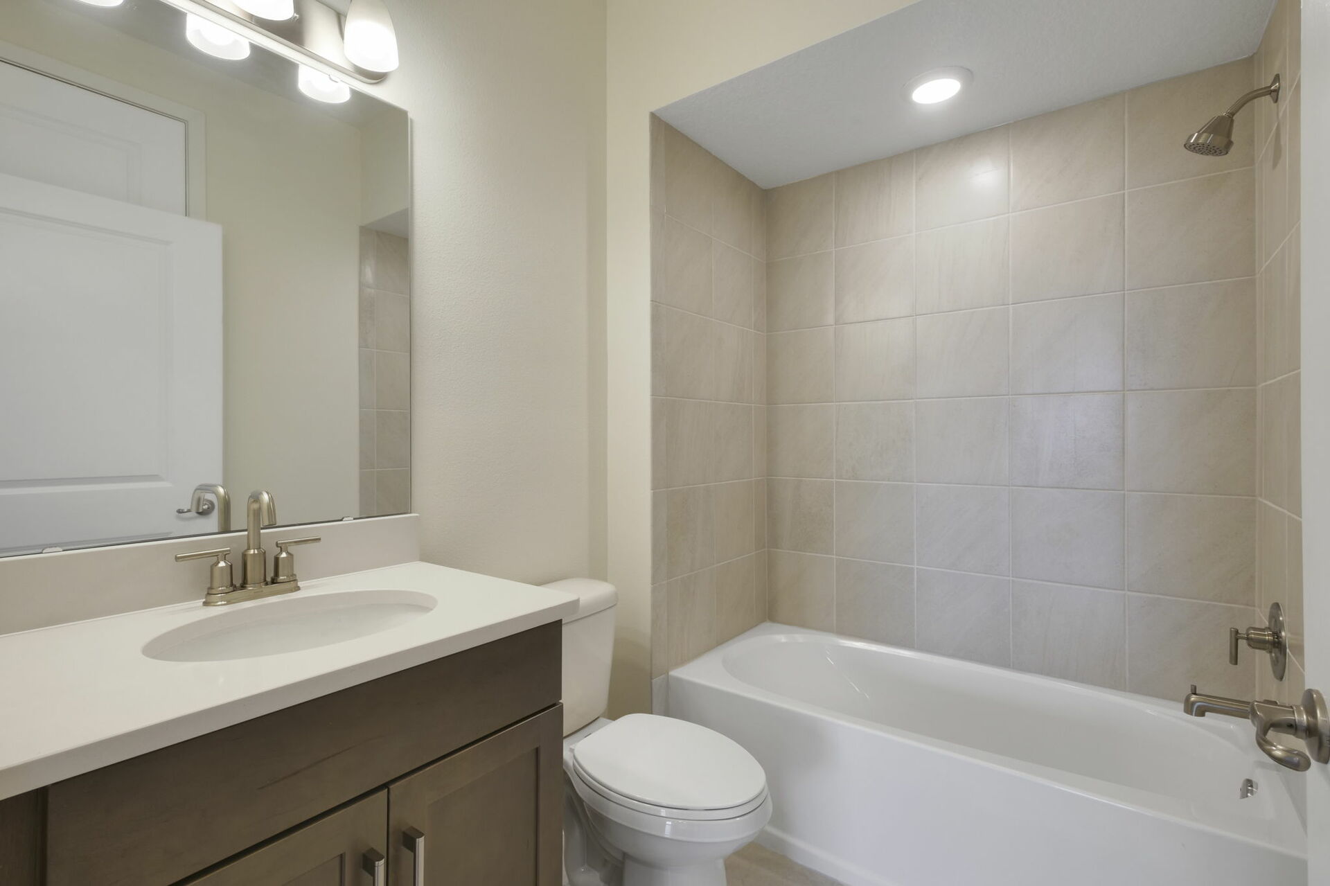 single-sink vanity, water closet and tub