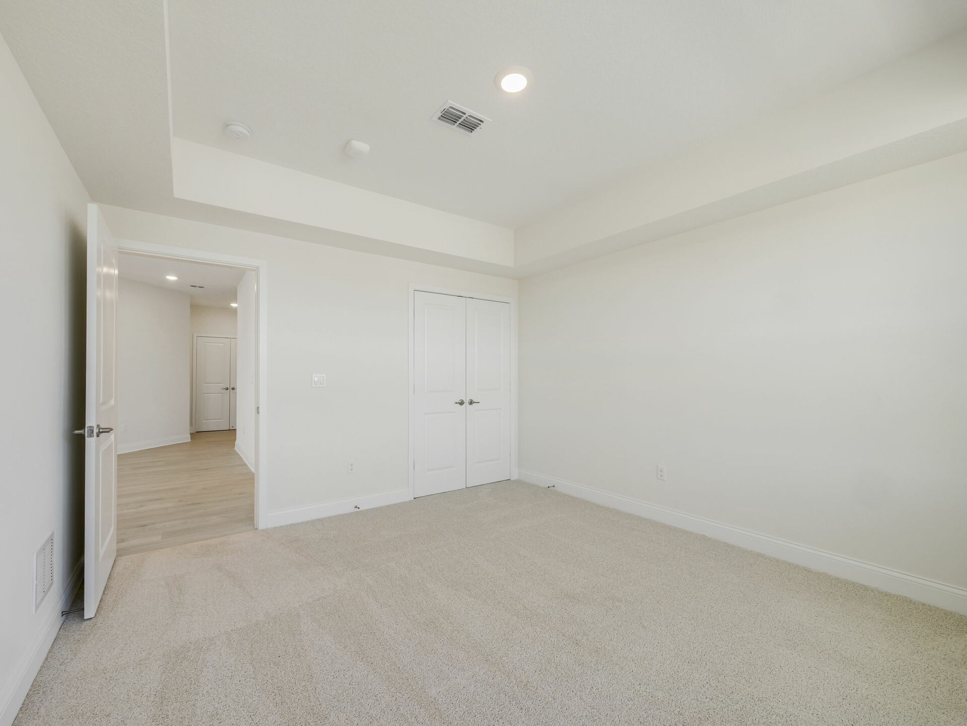 tray ceiling with carpet throughout