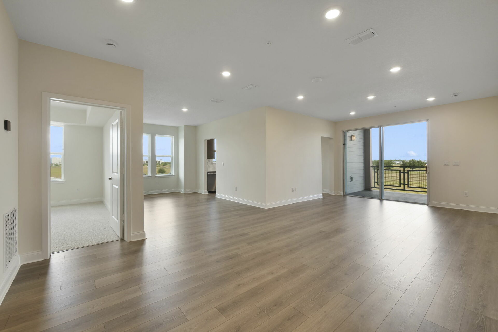 hardwood flooring and access to the flex space