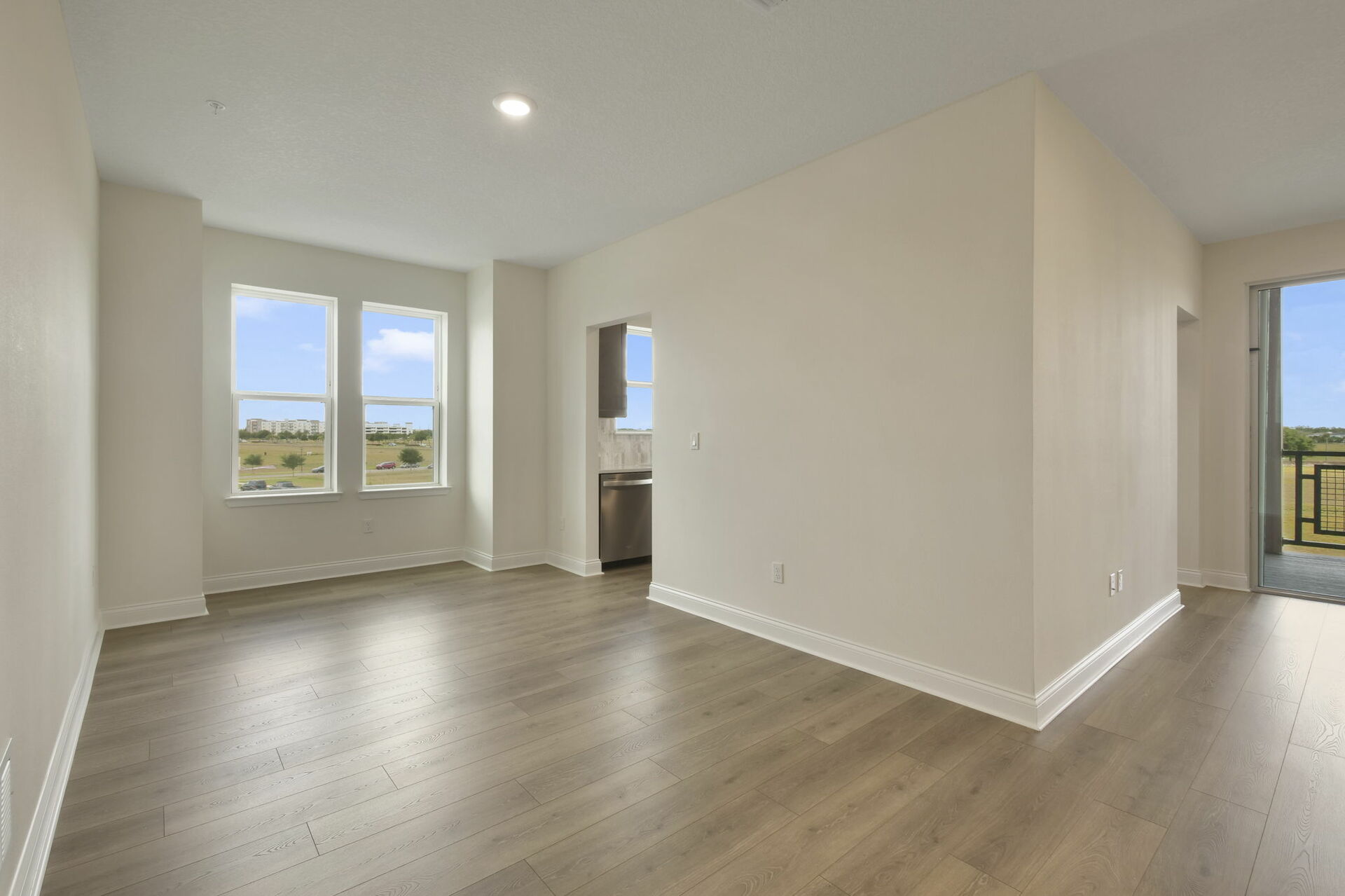hardwood flooring and access to the flex space