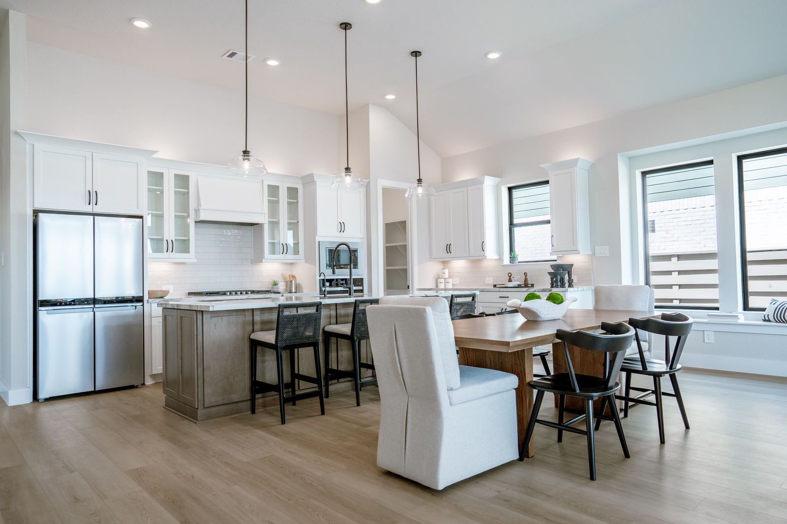kitchen with white and brown cabinets