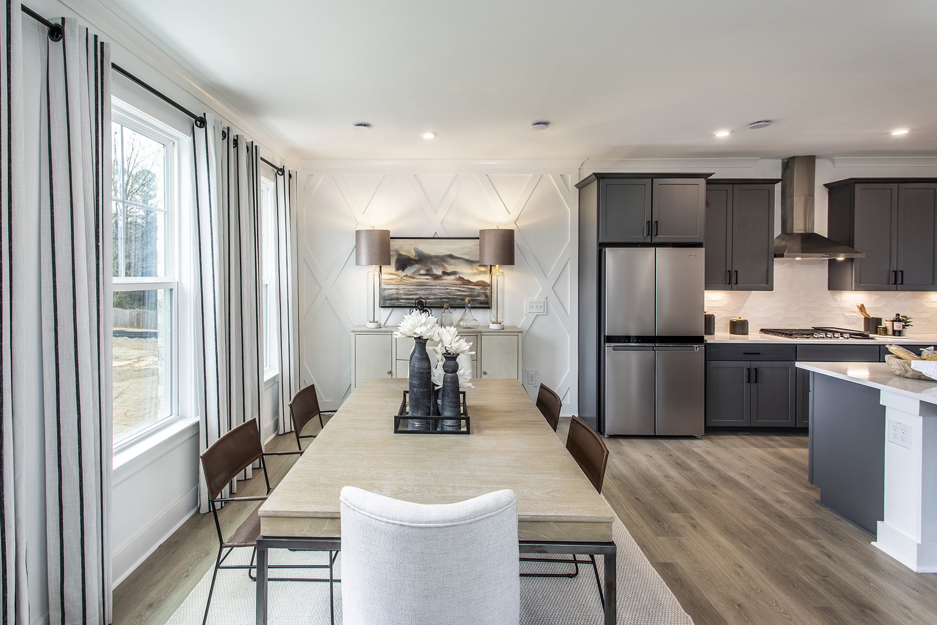 kitchen with center island and gray cabinets