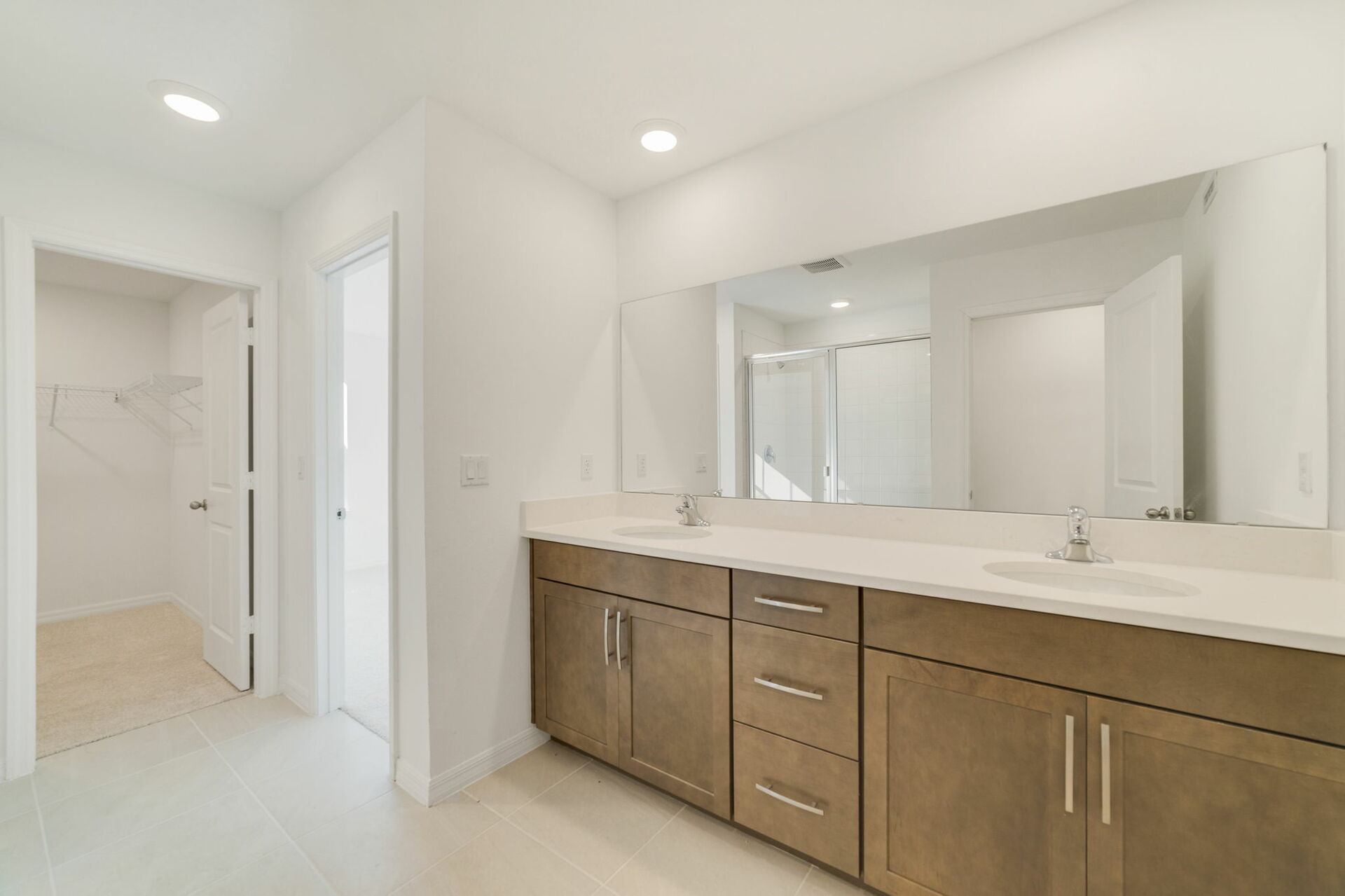 dual sink vanity and mirror