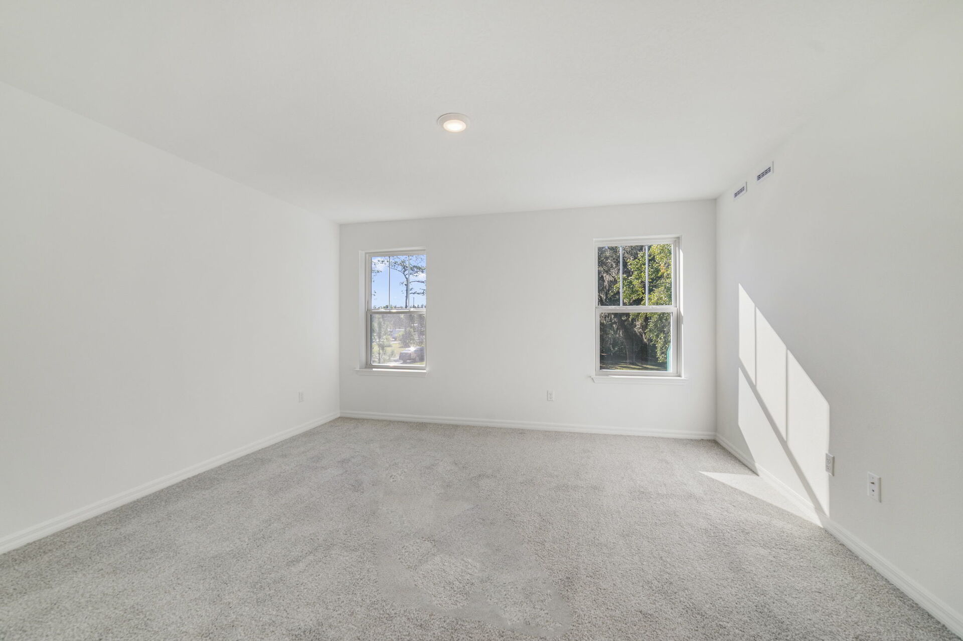 bedroom with multiple windows and carpet