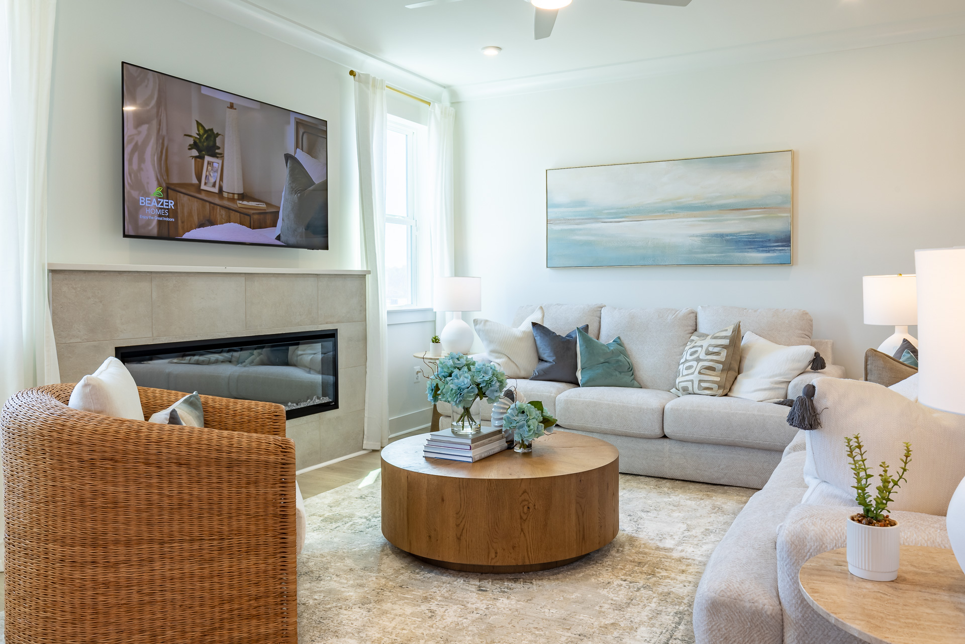 great room with an electric fireplace