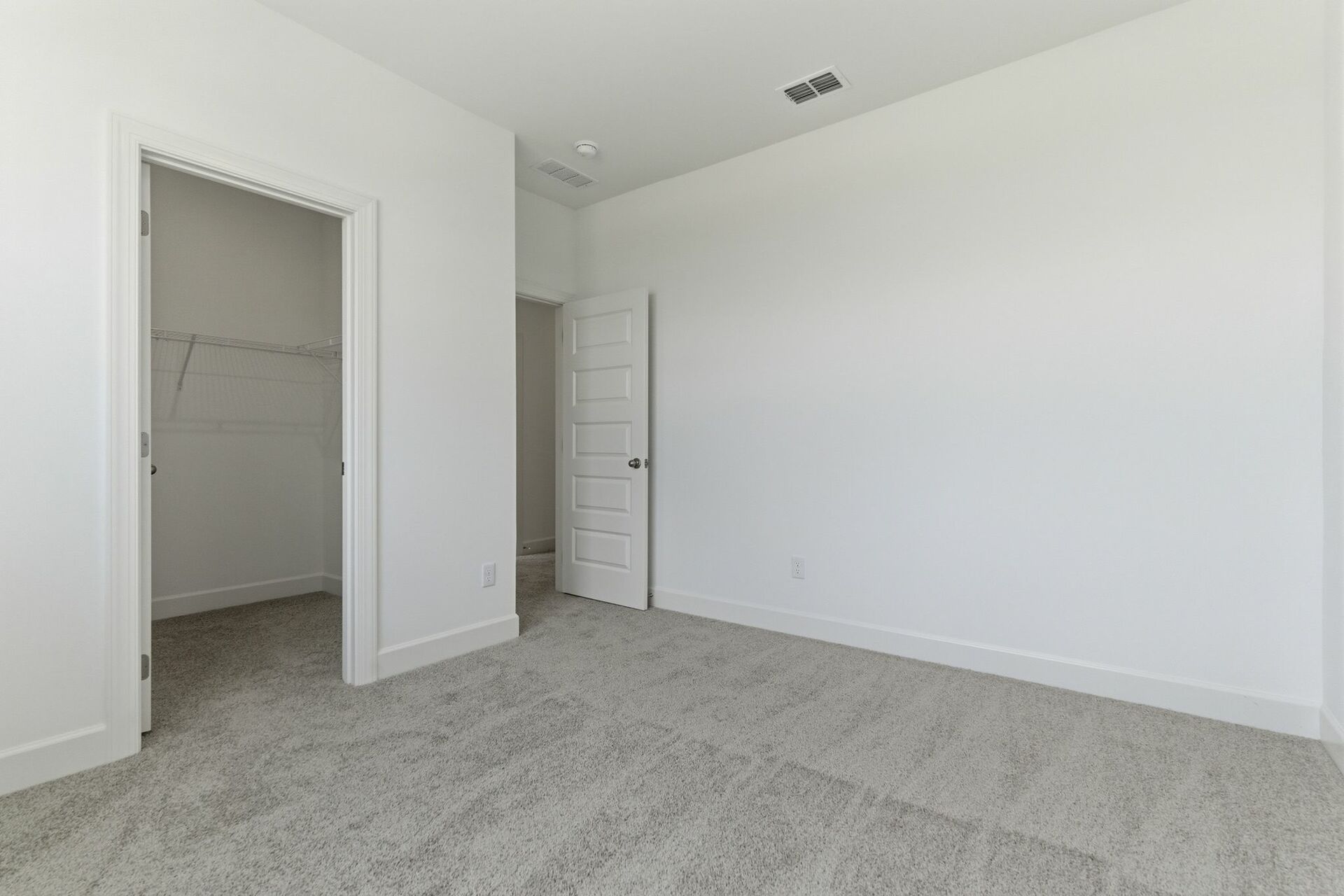 secondary bedroom with carpet, large windows, and walk-in closet