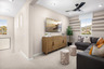loft with neutral floors and large window