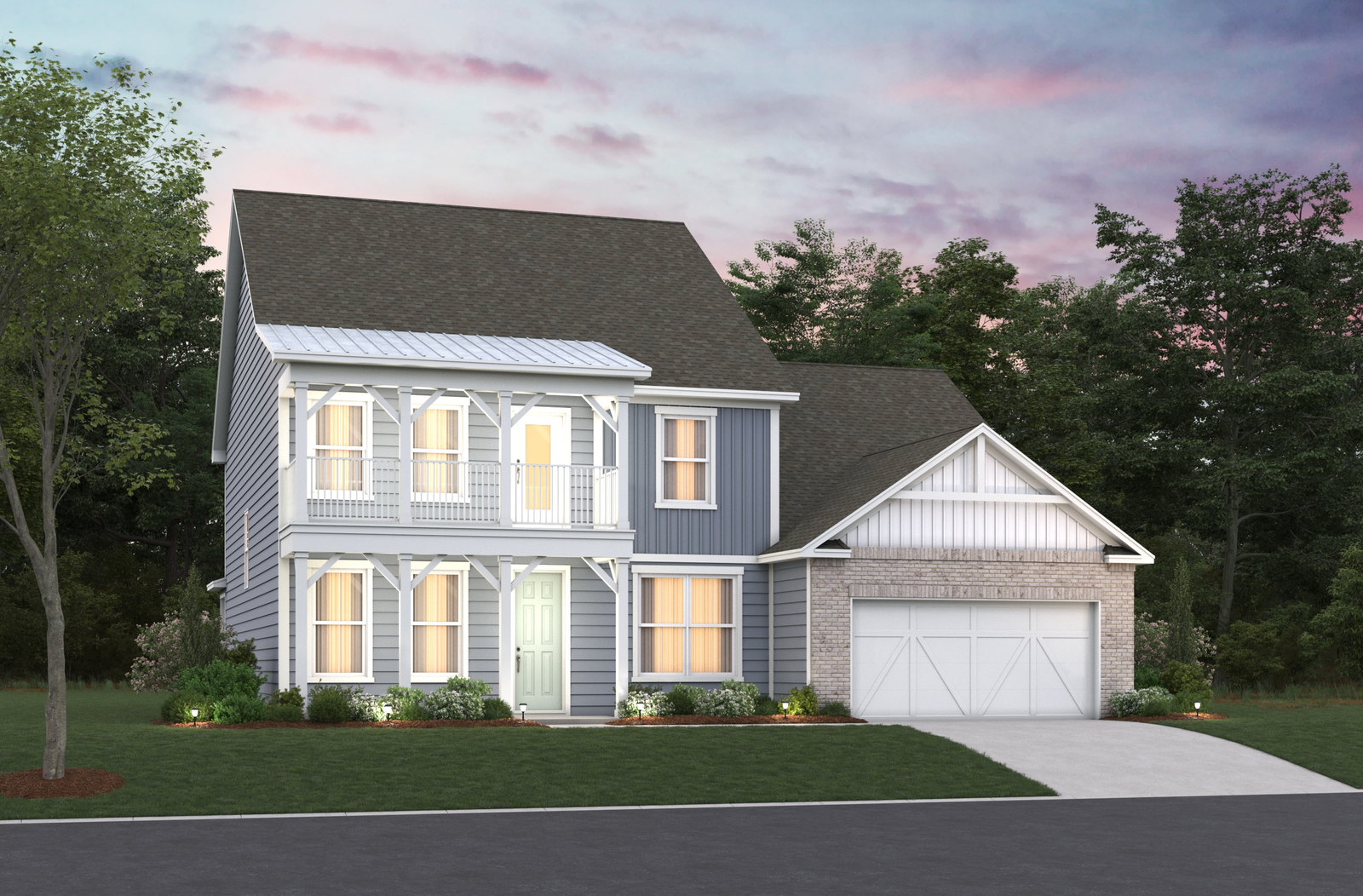 blue vinyl exterior with white trim