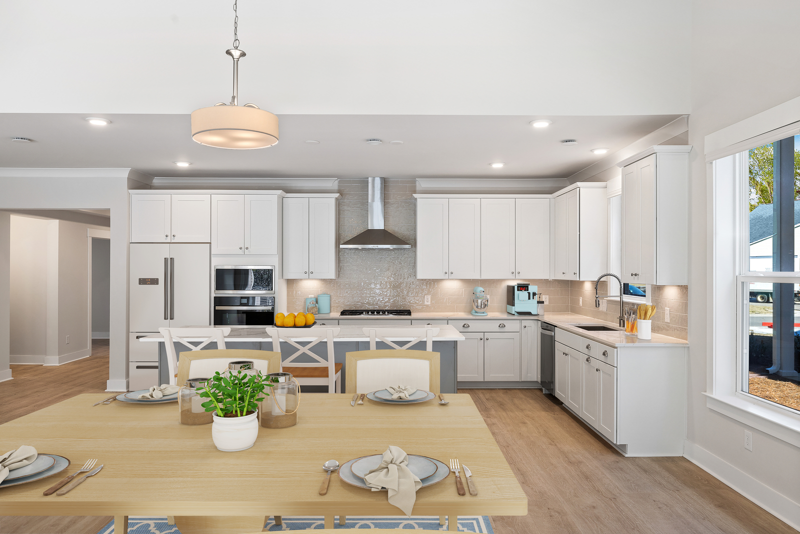 kitchen with breakfast area and island seating
