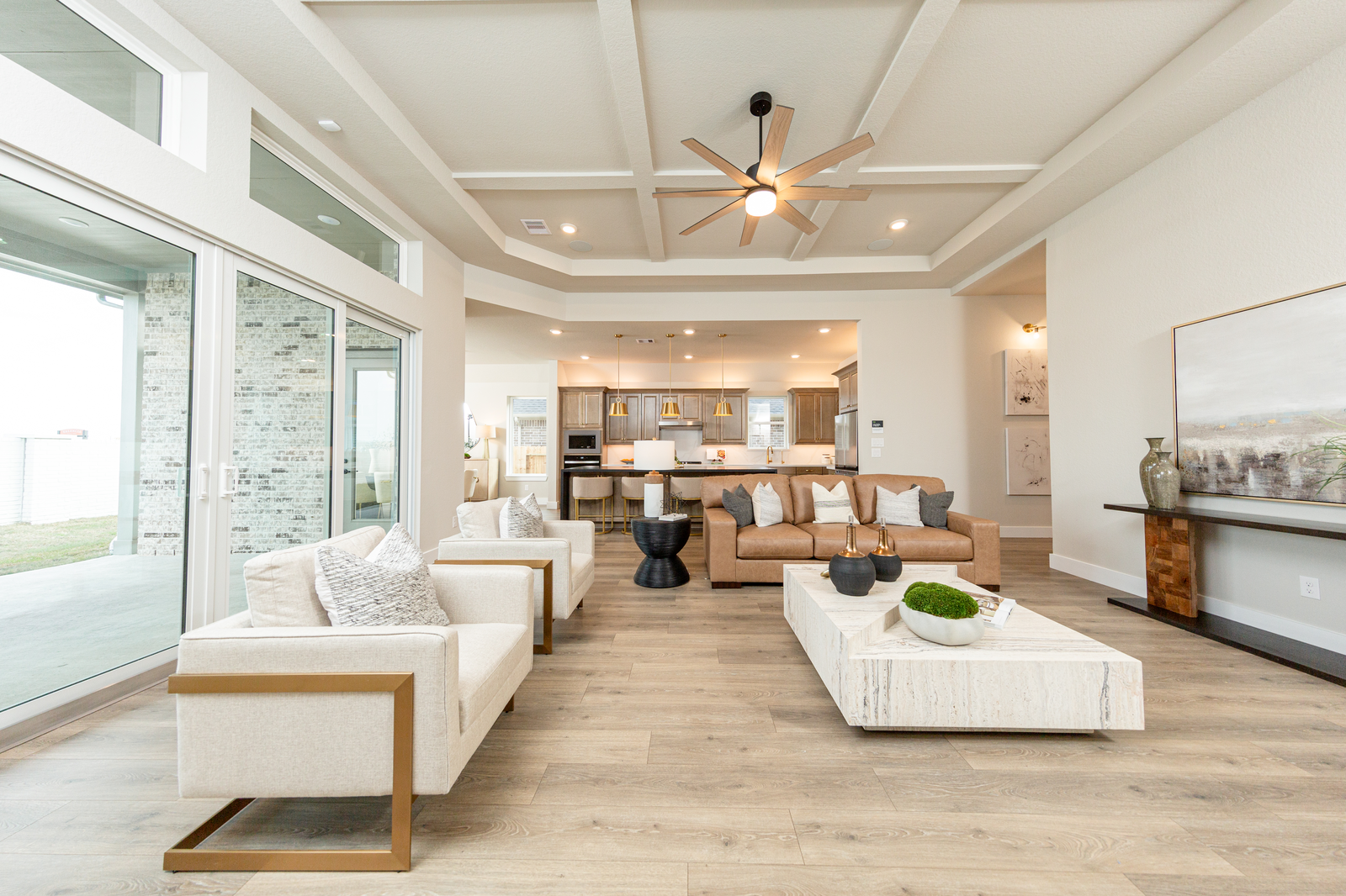 great room open to kitchen with sliding doors 