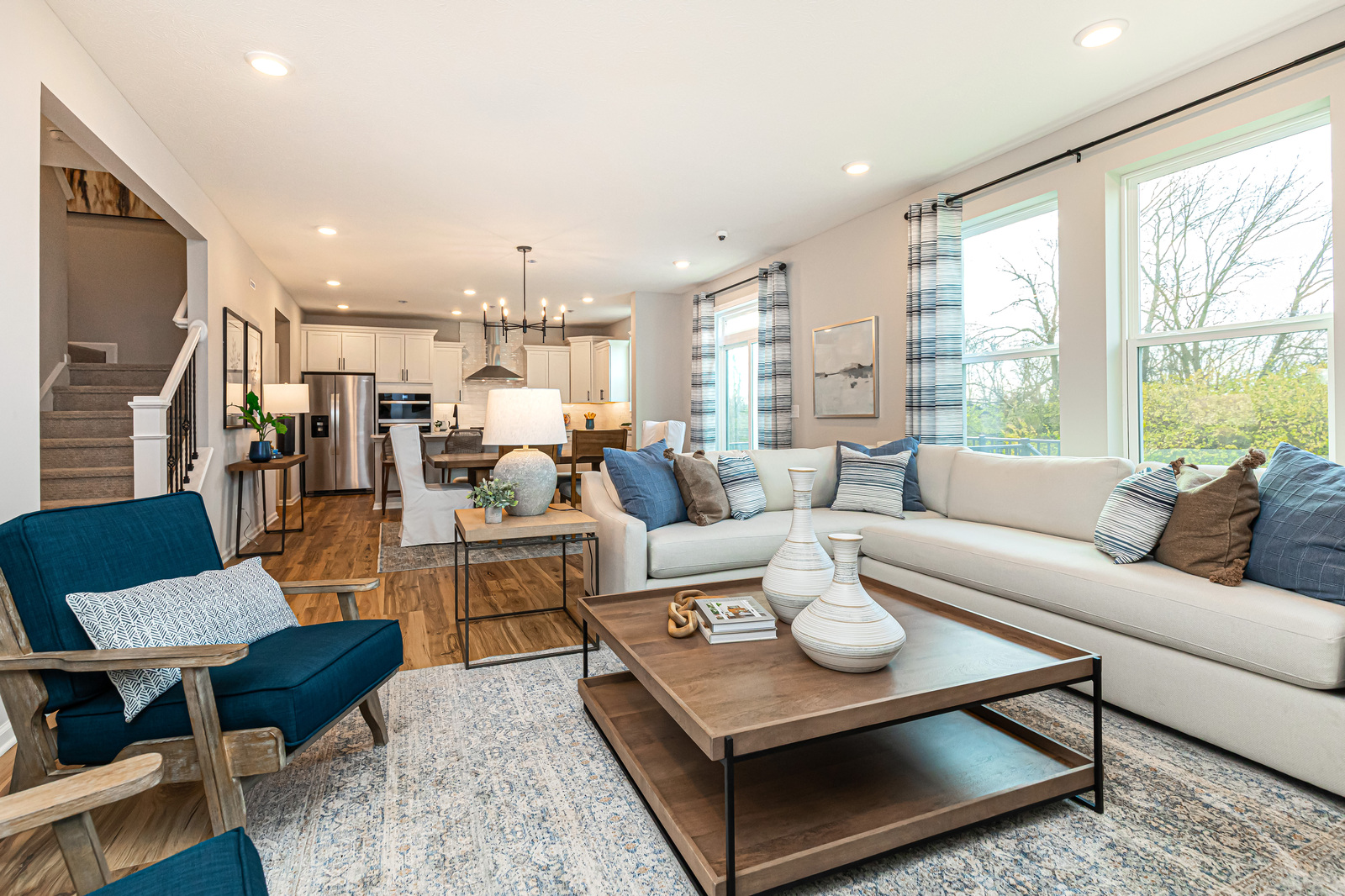great room with couch and coffee table 