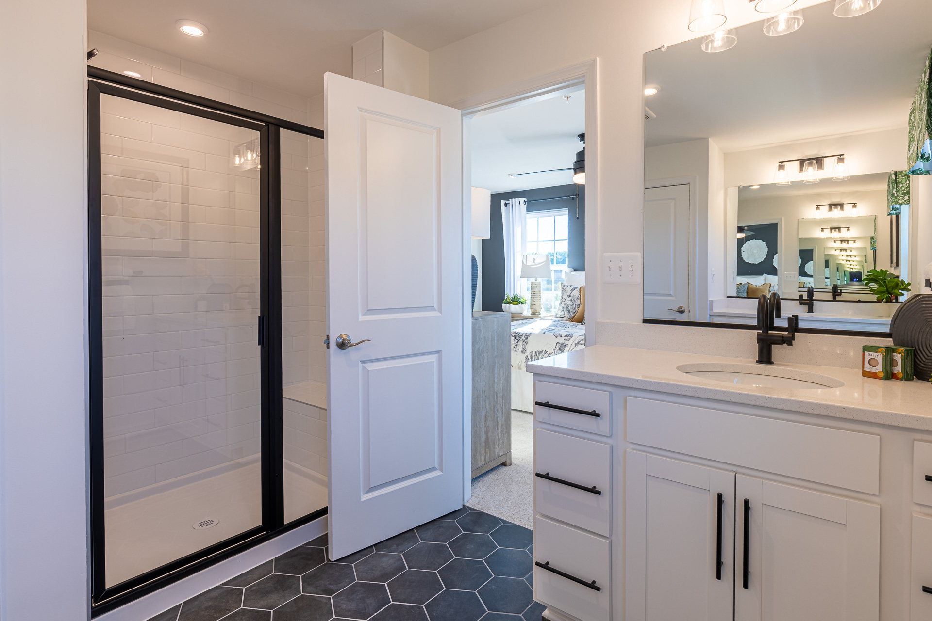 primary bath with a large walk-in shower