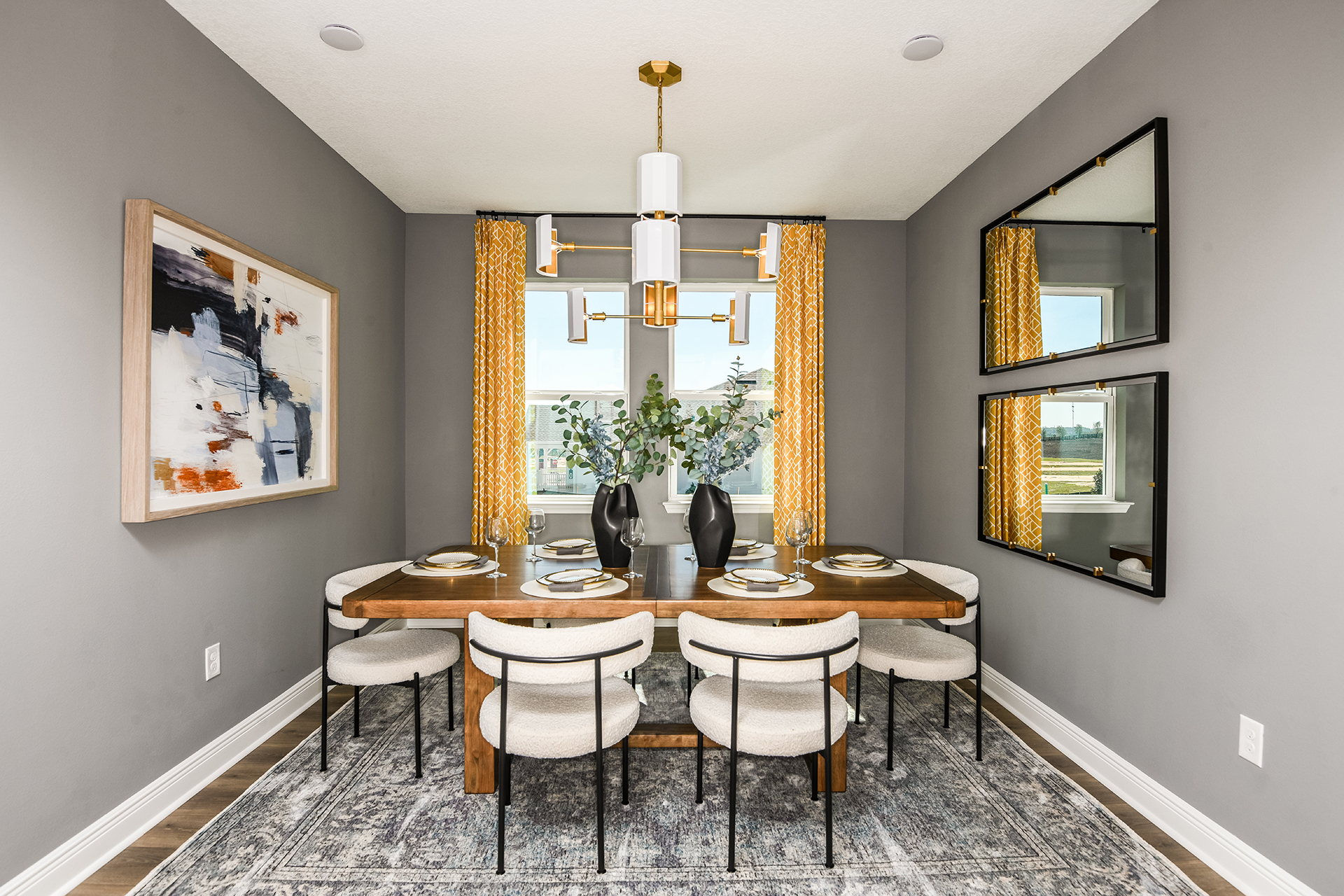 dining room with wood table and six chairs