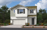 two-story exterior with a white windowless garage and three windows