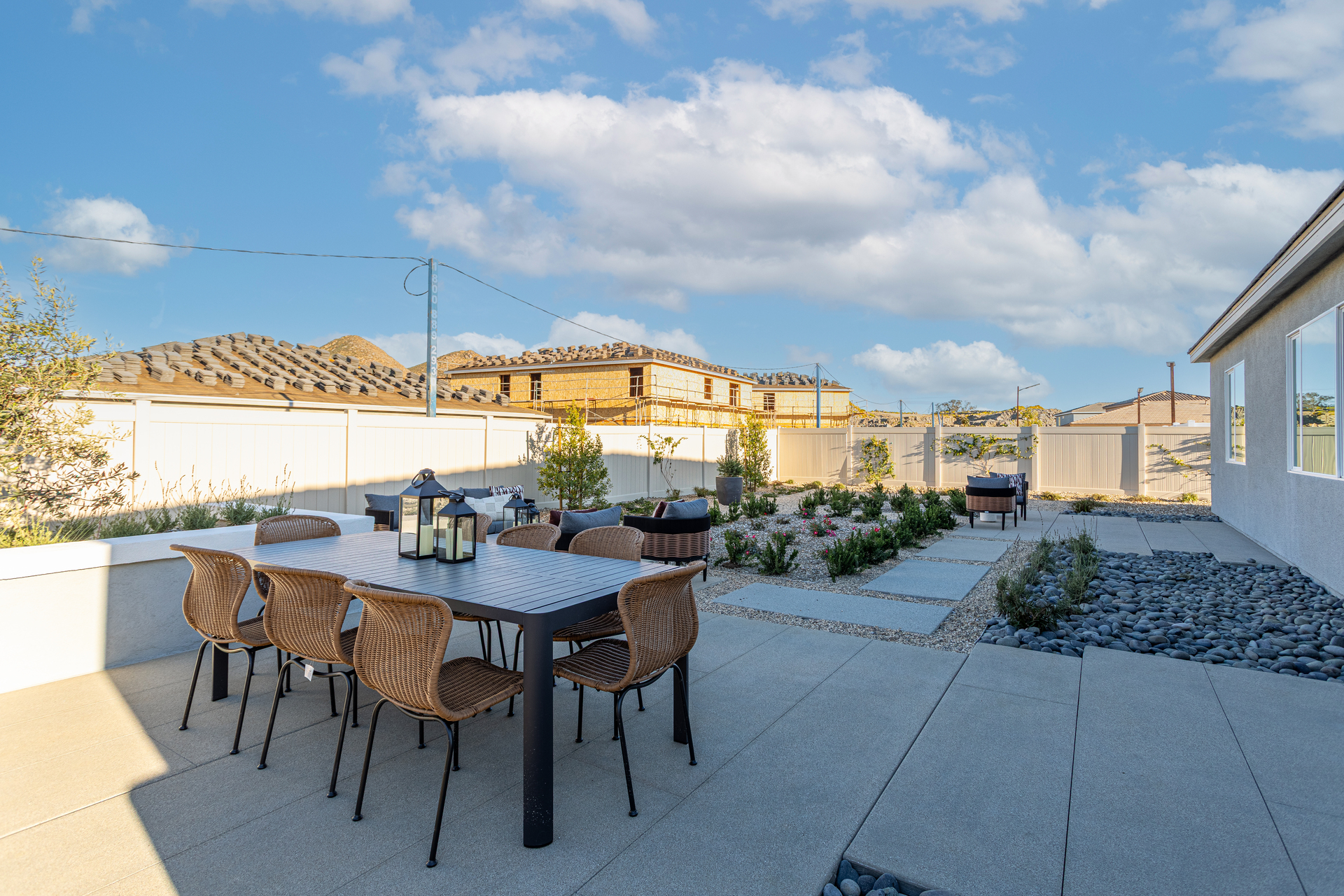 backyard with seating area and desert landscaping