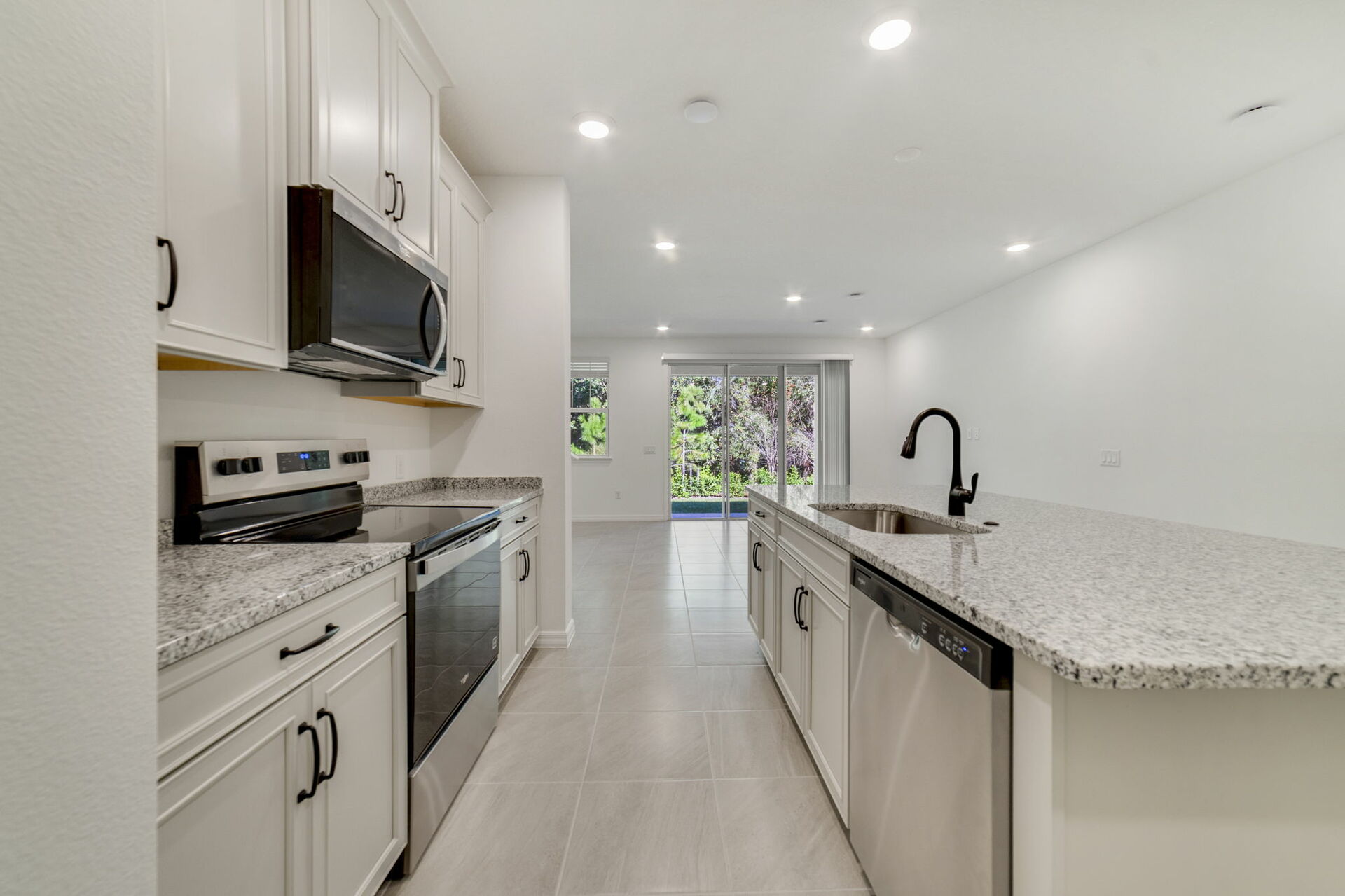 kitchen with view of center island and great room