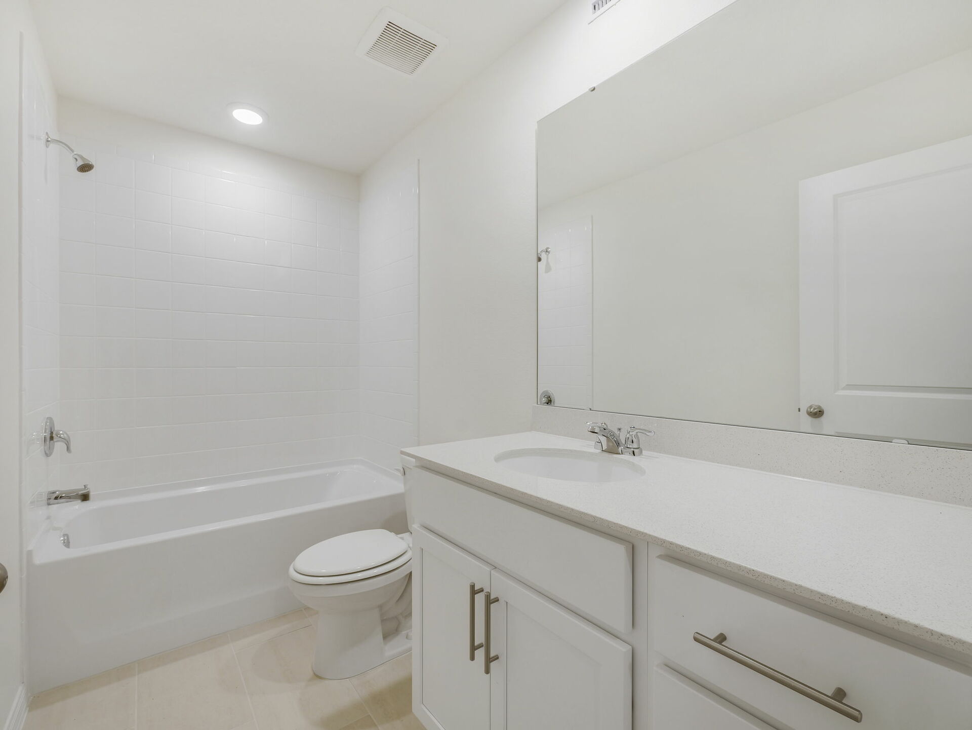 single sink vanity with water closet and shower