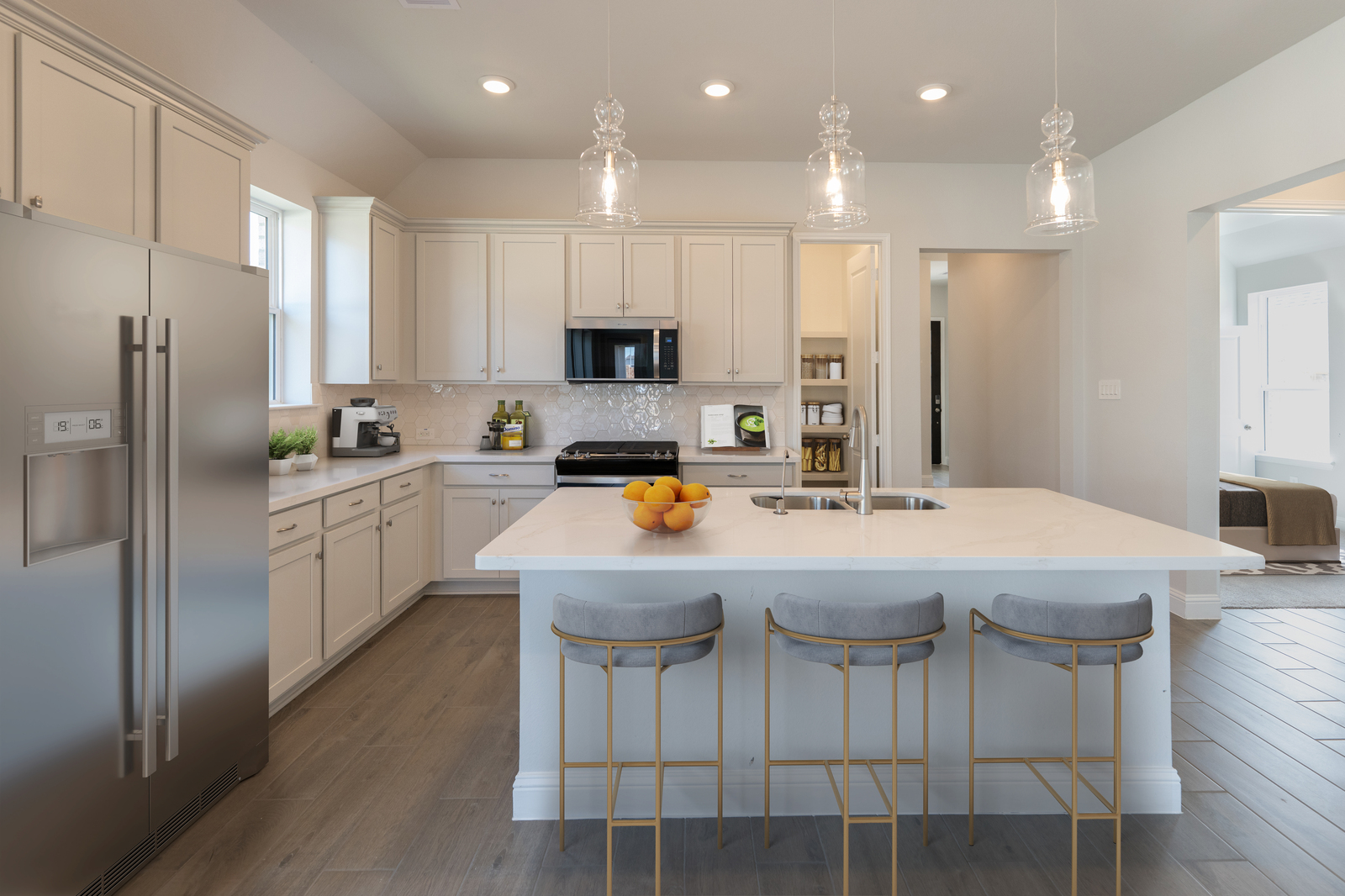 kitchen with white cabinets