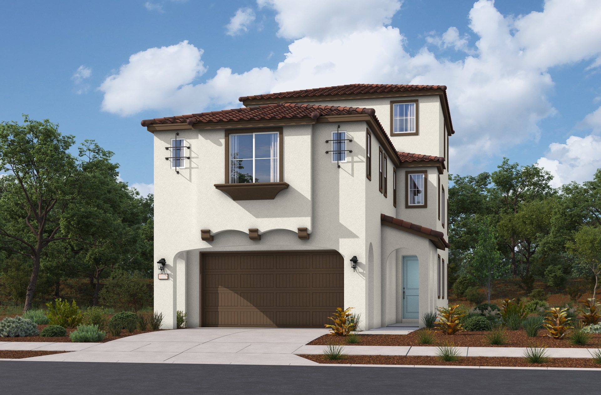 two-story white exterior with a brown windowless garage