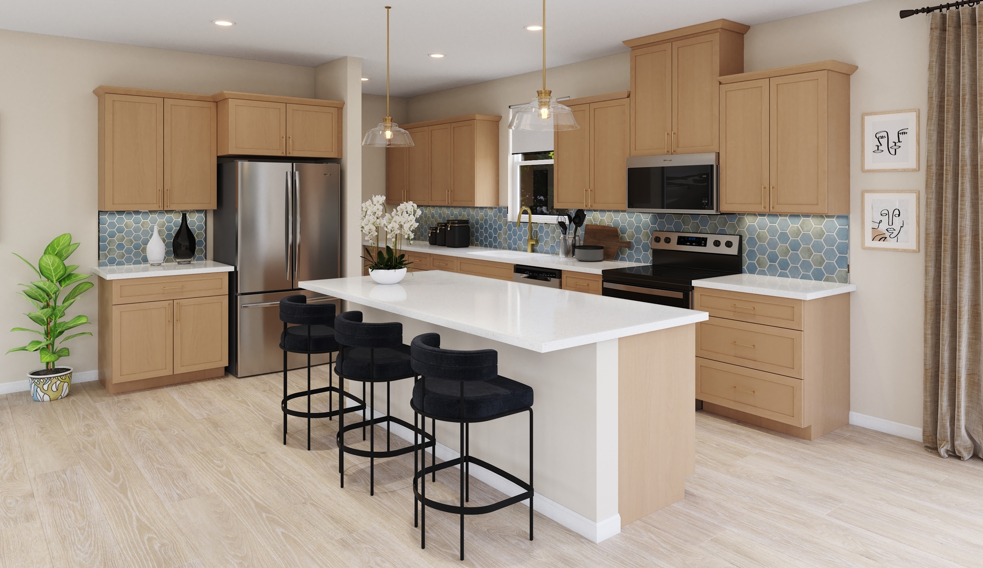 kitchen with tile backsplash and neutral cabinets